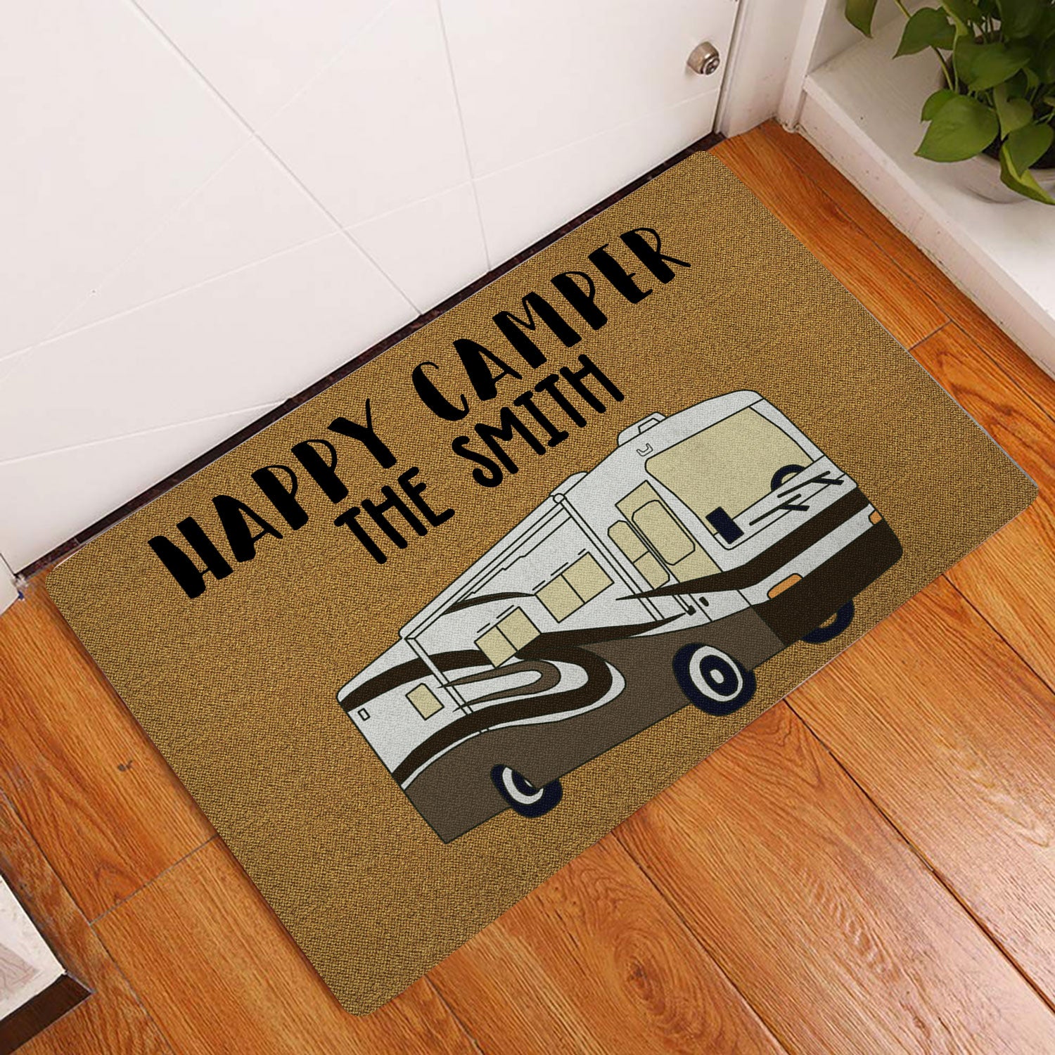 Ohaprints-Doormat-Outdoor-Indoor-Camping-Lover-Gift-Happy-Camper-Brown-Custom-Personalized-Name-Rubber-Door-Mat-1656-