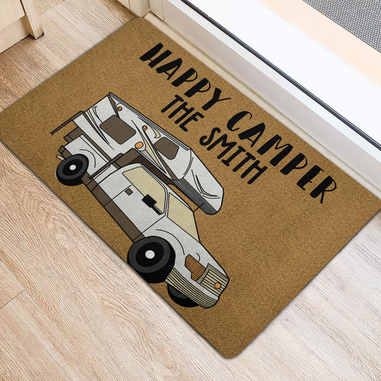 Ohaprints-Doormat-Outdoor-Indoor-Camping-Lover-Gifts-Happy-Camper-Brown-Custom-Personalized-Name-Rubber-Door-Mat-1657-