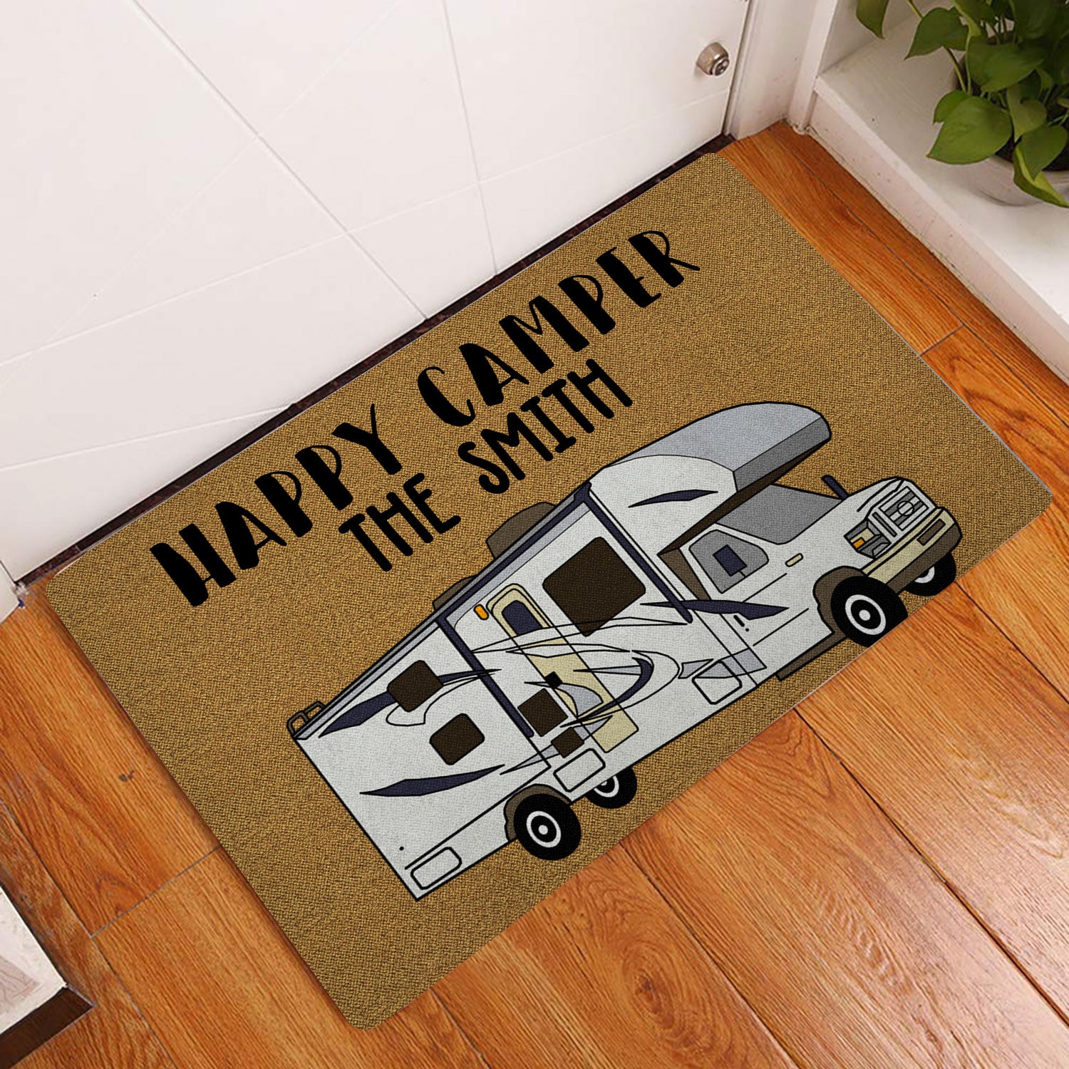 Ohaprints-Doormat-Outdoor-Indoor-Happy-Camper-Camping-Lover-Gift-Brown-Custom-Personalized-Name-Rubber-Door-Mat-1659-