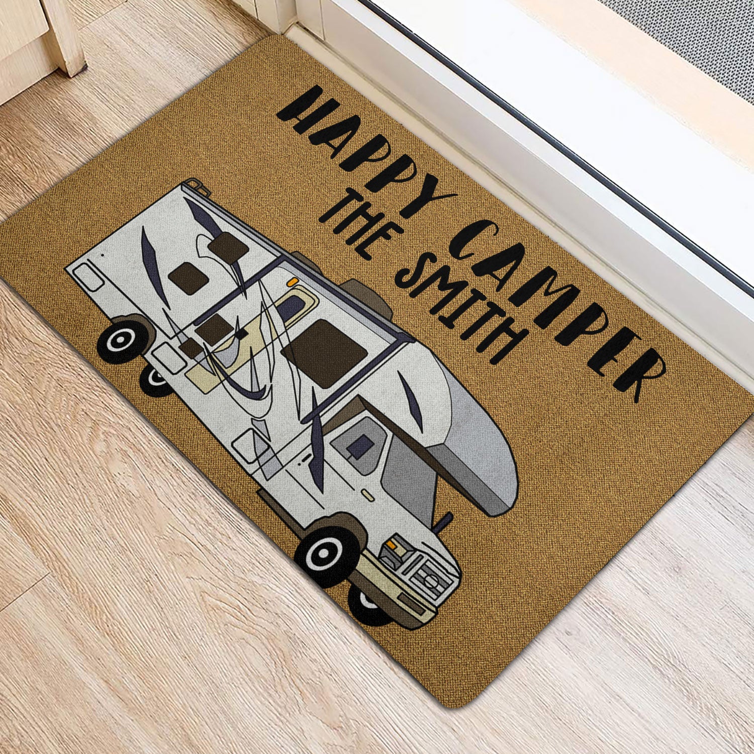 Ohaprints-Doormat-Outdoor-Indoor-Happy-Camper-Camping-Lover-Gift-Brown-Custom-Personalized-Name-Rubber-Door-Mat-1659-