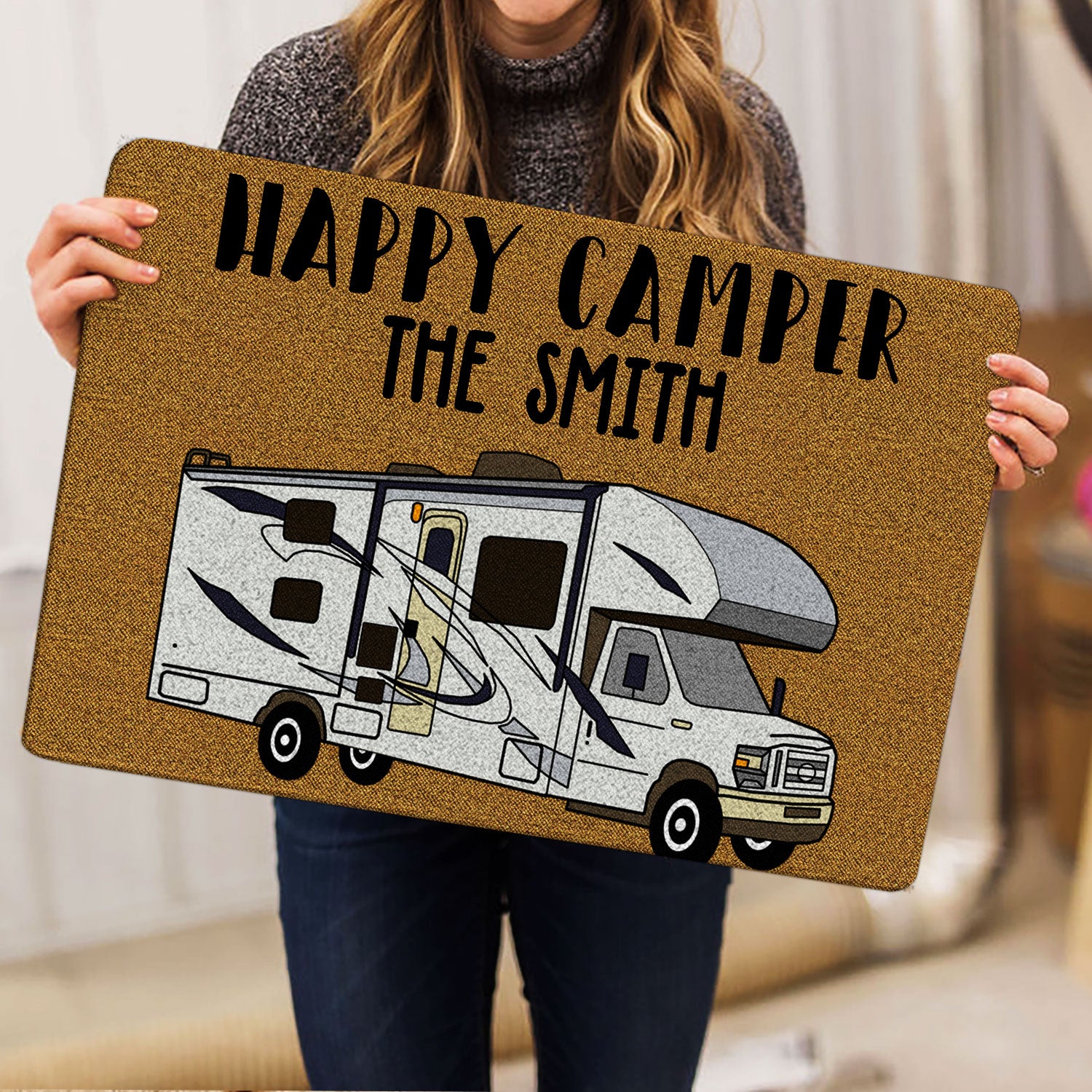 Ohaprints-Doormat-Outdoor-Indoor-Happy-Camper-Camping-Lover-Gift-Brown-Custom-Personalized-Name-Rubber-Door-Mat-1659-