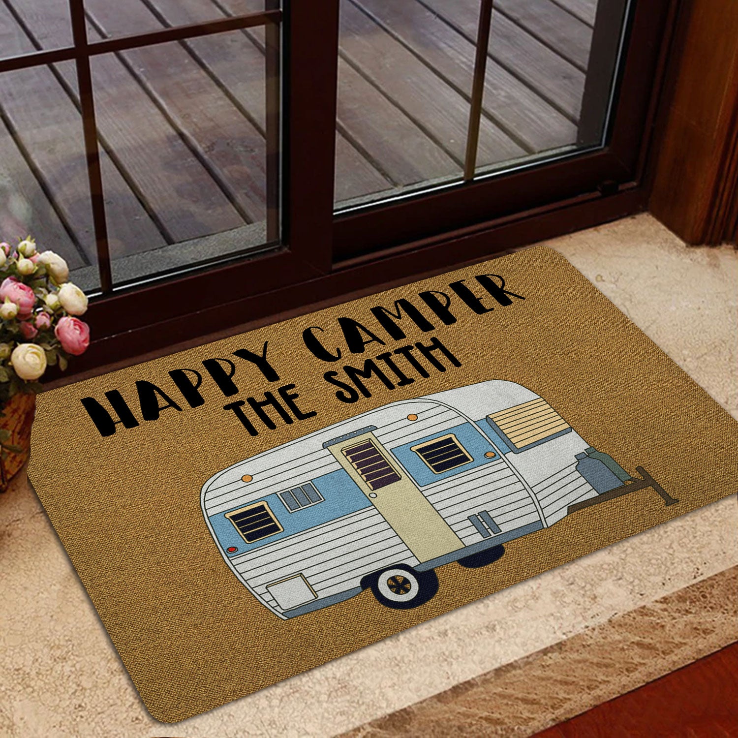 Ohaprints-Doormat-Outdoor-Indoor-Happy-Camper-Camping-Lovers-Gift-Brown-Custom-Personalized-Name-Rubber-Door-Mat-1660-