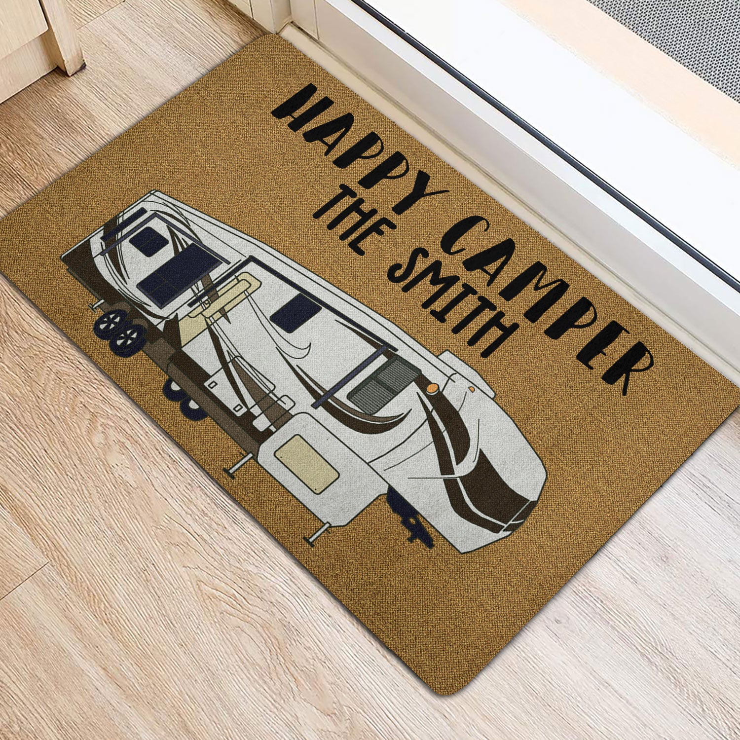 Ohaprints-Doormat-Outdoor-Indoor-Camping-Lovers-Gift-Happy-Camper-Brown-Custom-Personalized-Name-Rubber-Door-Mat-1661-