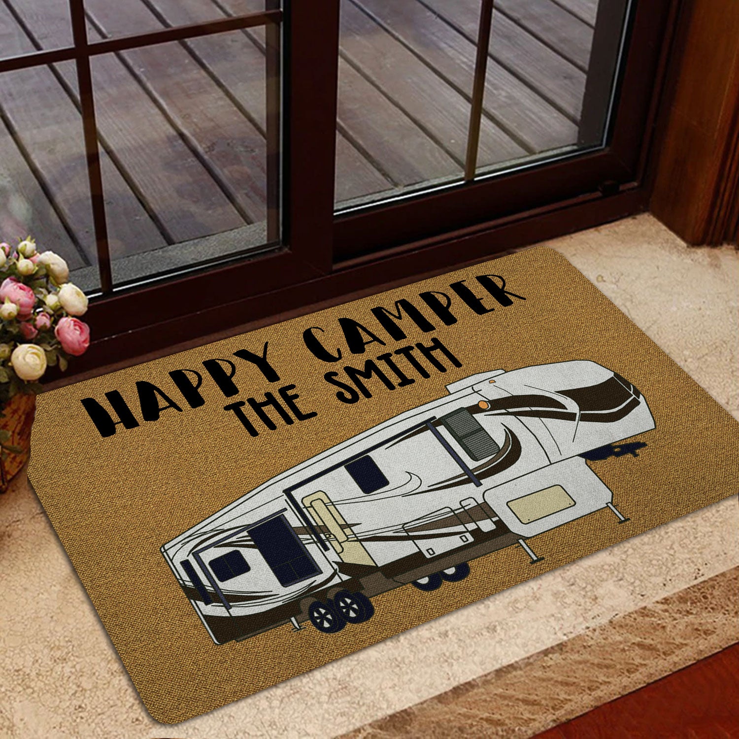 Ohaprints-Doormat-Outdoor-Indoor-Camping-Lovers-Gift-Happy-Camper-Brown-Custom-Personalized-Name-Rubber-Door-Mat-1661-