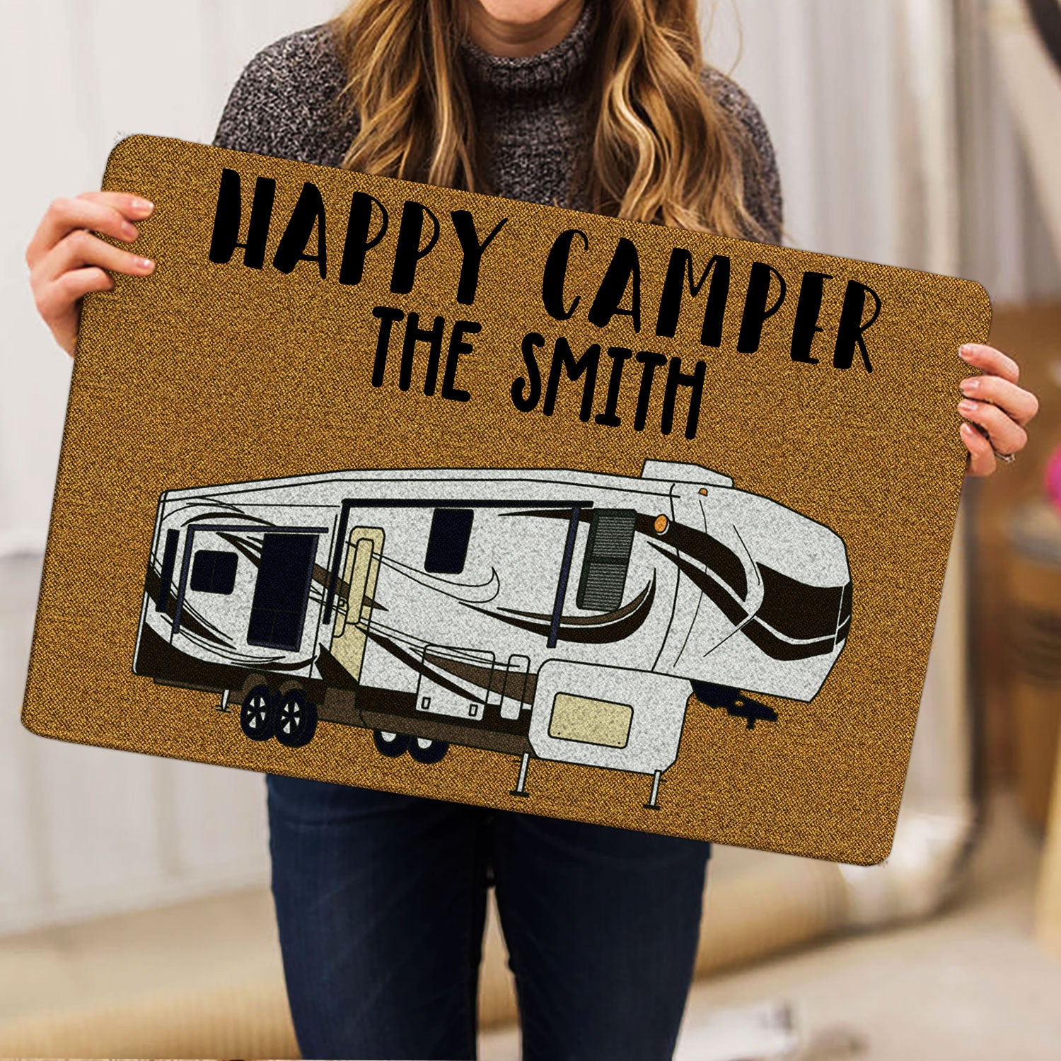 Ohaprints-Doormat-Outdoor-Indoor-Camping-Lovers-Gift-Happy-Camper-Brown-Custom-Personalized-Name-Rubber-Door-Mat-1661-