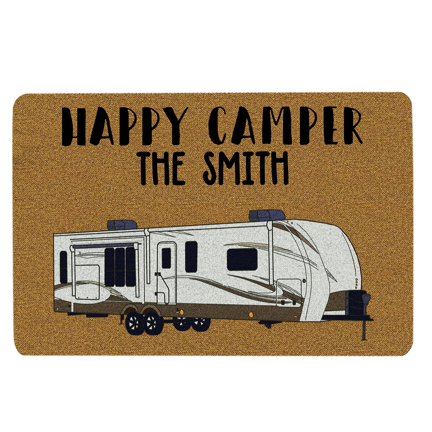 Ohaprints-Doormat-Outdoor-Indoor-Happy-Camper-Brown-Camping-Lovers-Gifts-Custom-Personalized-Name-Rubber-Door-Mat-1662-18'' x 30''