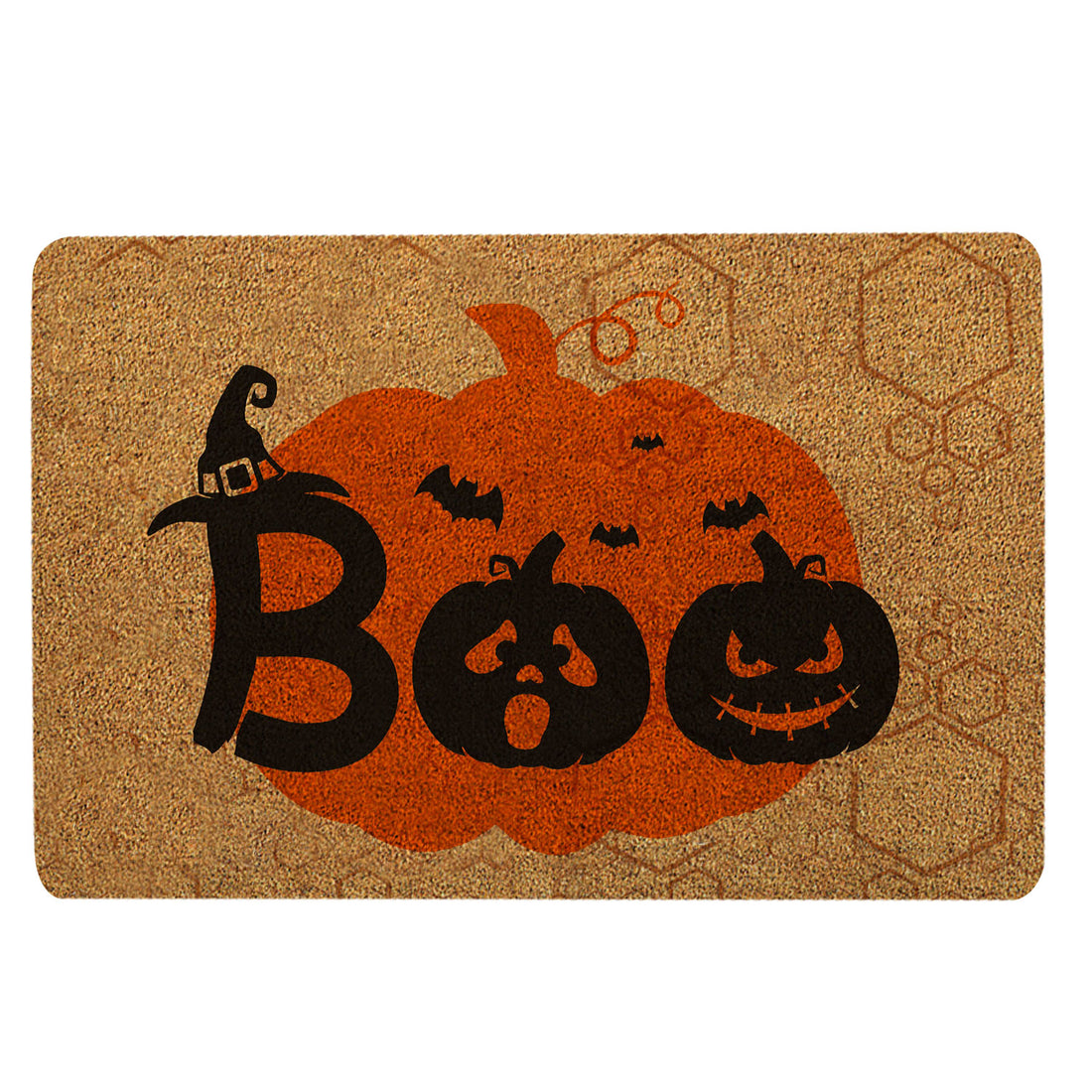 Ohaprints-Doormat-Outdoor-Indoor-Happy-Halloween-Boo-Trick-Or-Treat-Pumpkin-Funny-Gift-Idea-Brown-Rubber-Door-Mat-1749-18'' x 30''