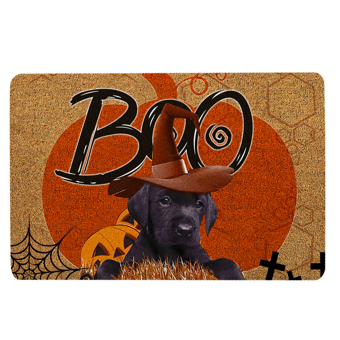 Ohaprints-Doormat-Outdoor-Indoor-Black-Labrador-Halloween-Boo-Trick-Or-Treat-Pumpkin-Funny-Brown-Rubber-Door-Mat-1750-18'' x 30''