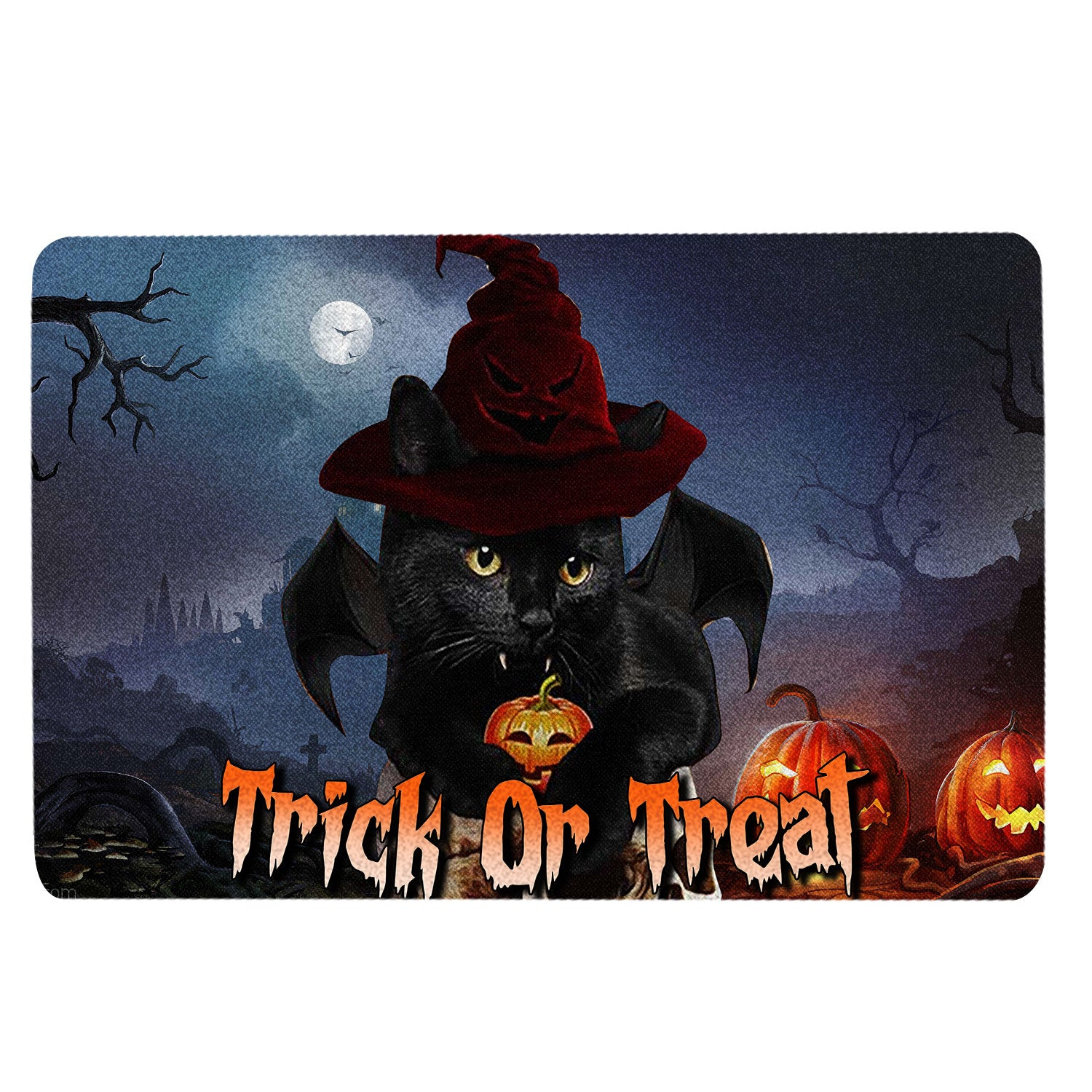 Ohaprints-Doormat-Outdoor-Indoor-Black-Cat-Trick-Or-Treat-Boo-Halloween-Moon-Night-Pumpkin-Funny-Rubber-Door-Mat-1752-18'' x 30''