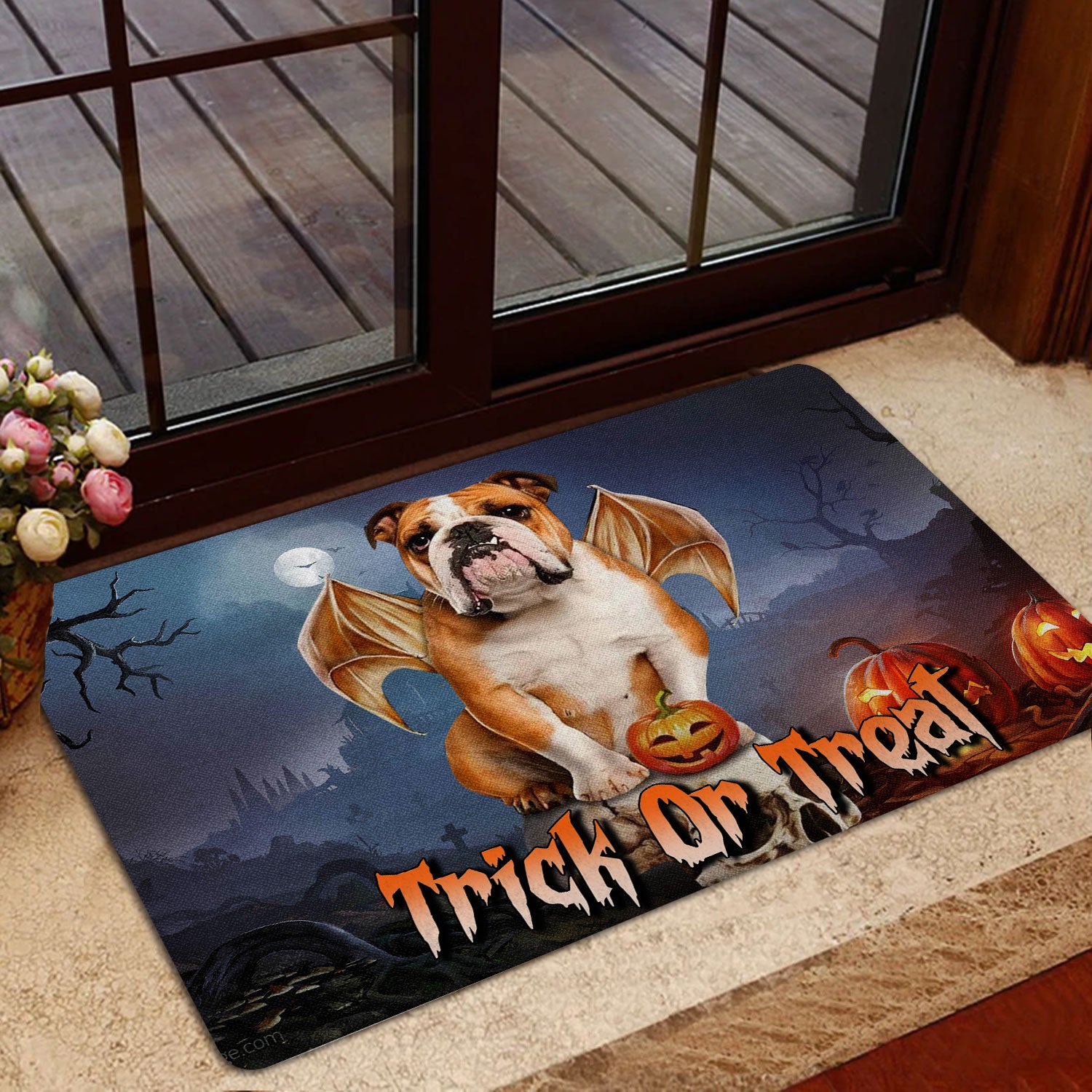 Ohaprints-Doormat-Outdoor-Indoor-English-Bulldog-Trick-Or-Treat-Boo-Halloween-Moon-Night-Pumpkin-Rubber-Door-Mat-1755-