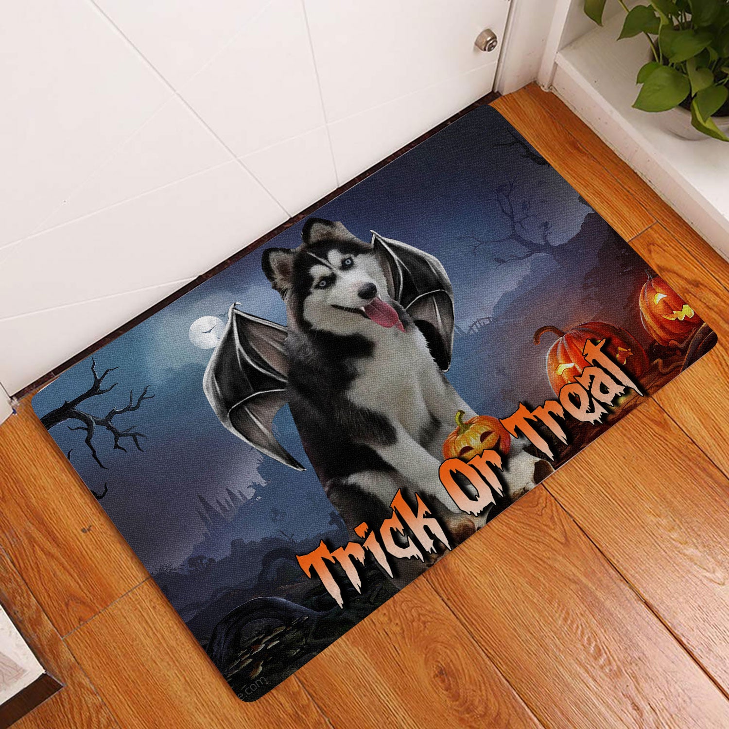 Ohaprints-Doormat-Outdoor-Indoor-Husky-Sibir-Trick-Or-Treat-Boo-Halloween-Moon-Night-Pumpkin-Rubber-Door-Mat-1758-