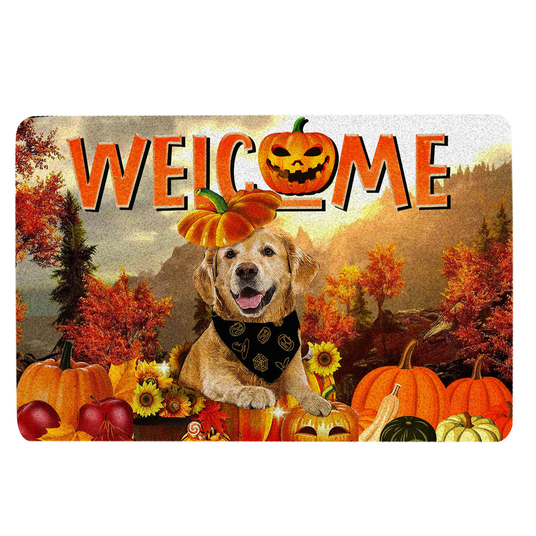 Ohaprints-Doormat-Outdoor-Indoor-Golden-Retriever-Pumpkin-Thanksgiving-Autumn-Happy-Fall-Y'All-Rubber-Door-Mat-1760-18'' x 30''