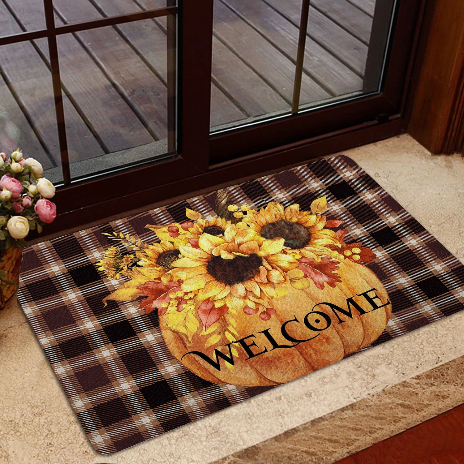 Ohaprints-Doormat-Outdoor-Indoor-Pumpkin-Sunflower-Happy-Fall-Y'All-Thanksgiving-Day-Autumn-Rubber-Door-Mat-1766-