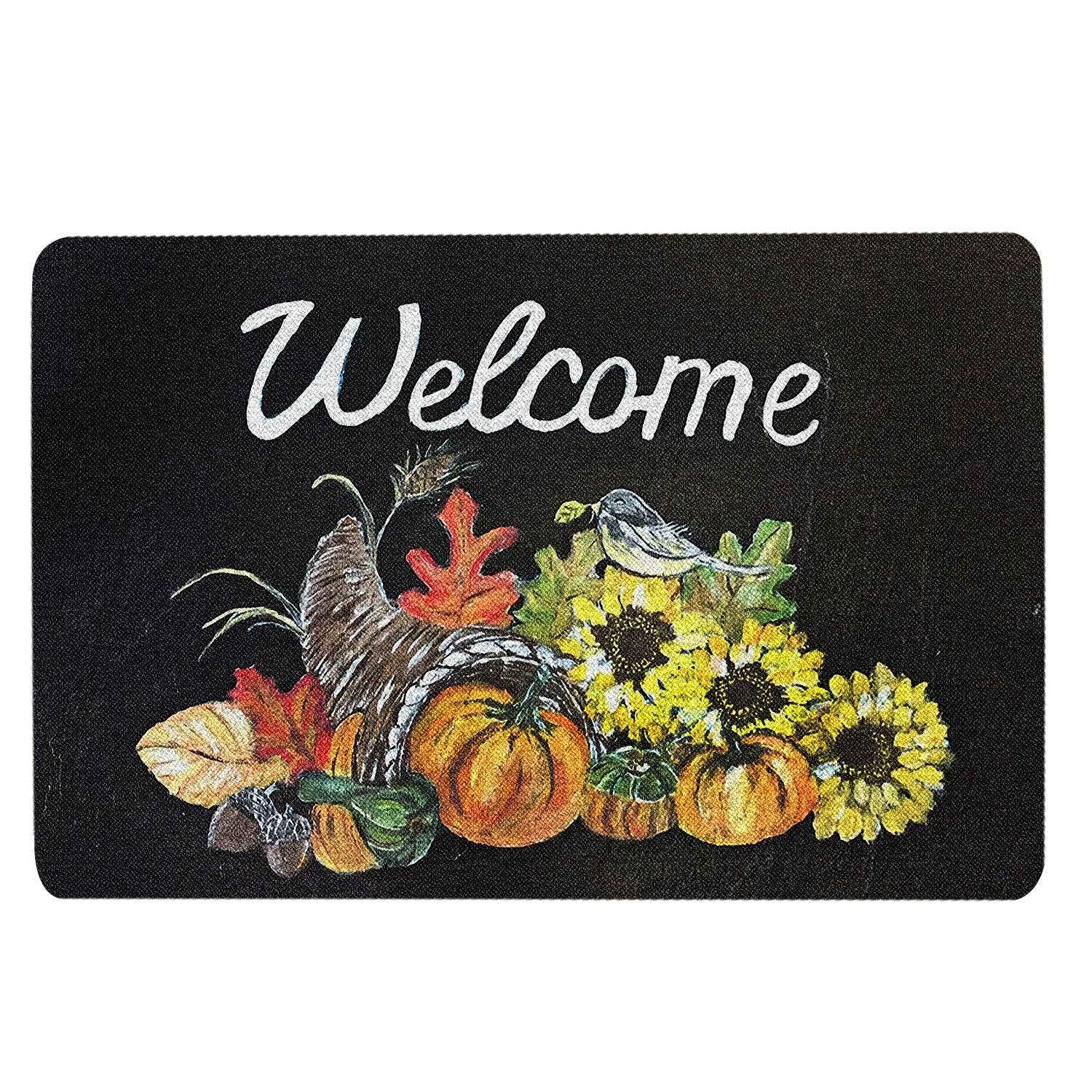 Ohaprints-Doormat-Outdoor-Indoor-Pumpkin-Sunflower-Happy-Fall-Y'All-Thanksgiving-Day-Autumn-Black-Rubber-Door-Mat-1767-18'' x 30''