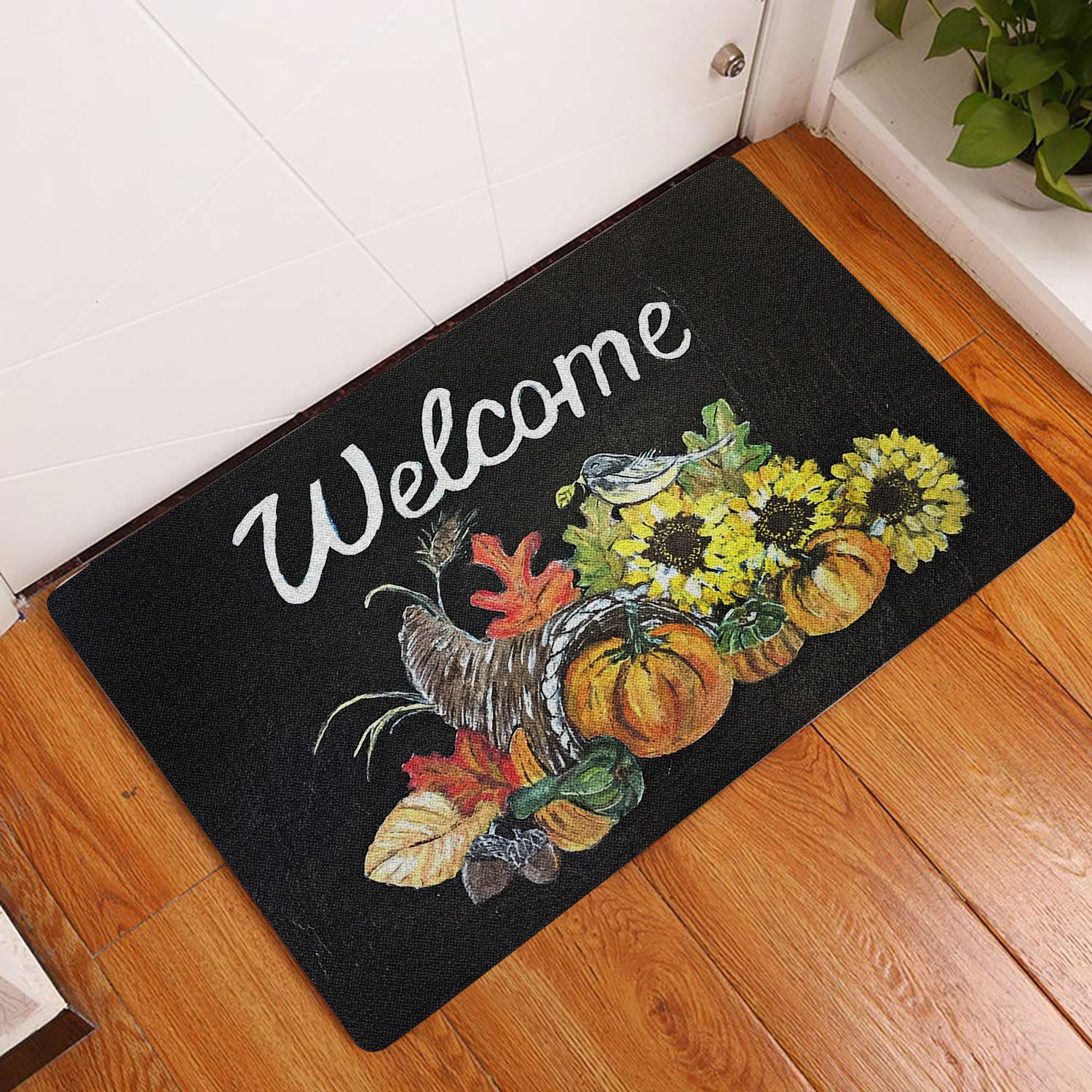 Ohaprints-Doormat-Outdoor-Indoor-Pumpkin-Sunflower-Happy-Fall-Y'All-Thanksgiving-Day-Autumn-Black-Rubber-Door-Mat-1767-