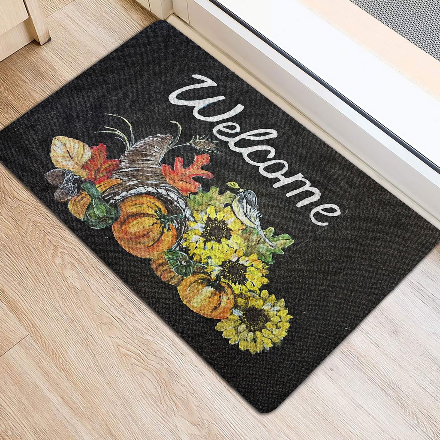 Ohaprints-Doormat-Outdoor-Indoor-Pumpkin-Sunflower-Happy-Fall-Y'All-Thanksgiving-Day-Autumn-Black-Rubber-Door-Mat-1767-