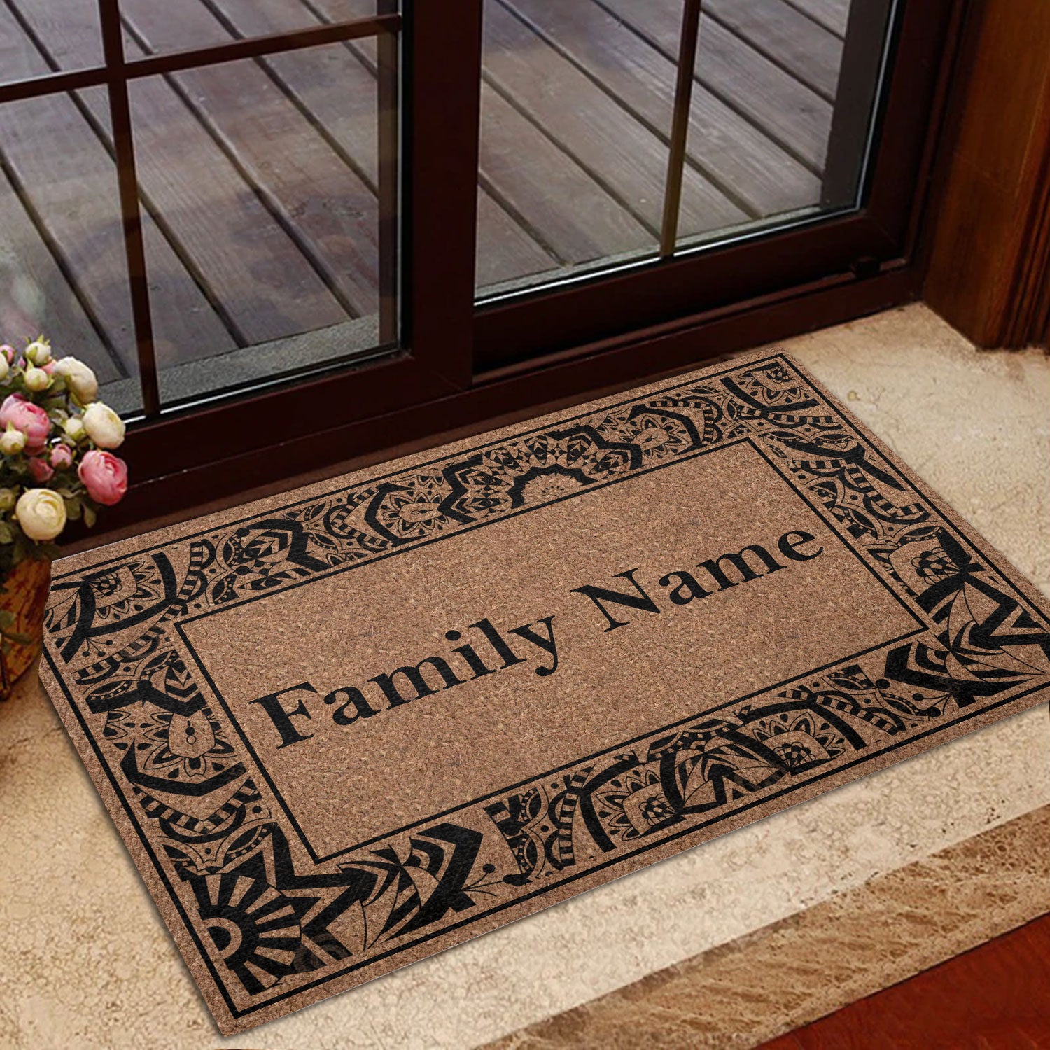 Ohaprints-Doormat-Outdoor-Indoor-Rolling-Scrolls-Black-Bordered-Brown-Custom-Personalized-Name-Rubber-Door-Mat-841-