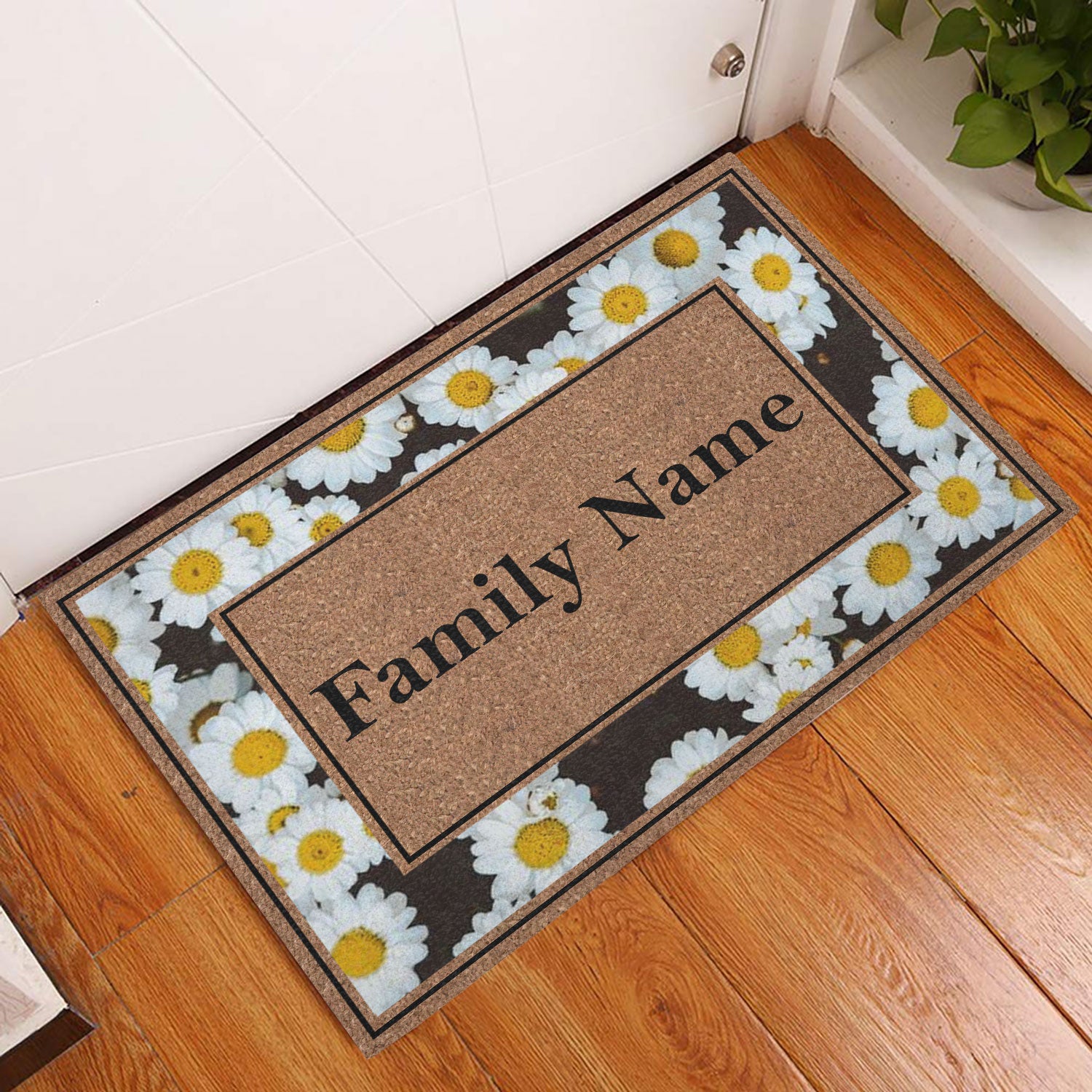 Ohaprints-Doormat-Outdoor-Indoor-Rolling-Scrolls-Daisy-Bordered-Brown-Custom-Personalized-Name-Rubber-Door-Mat-842-