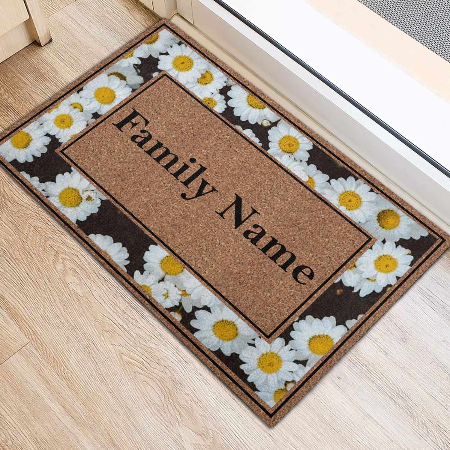 Ohaprints-Doormat-Outdoor-Indoor-Rolling-Scrolls-Daisy-Bordered-Brown-Custom-Personalized-Name-Rubber-Door-Mat-842-