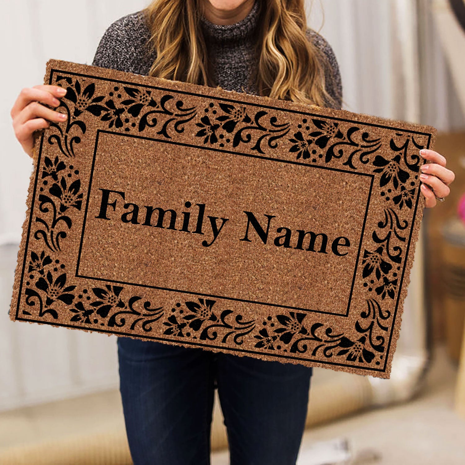 Ohaprints-Doormat-Outdoor-Indoor-Black-Rolling-Scrolls-Bordered-Brown-Custom-Personalized-Name-Rubber-Door-Mat-843-