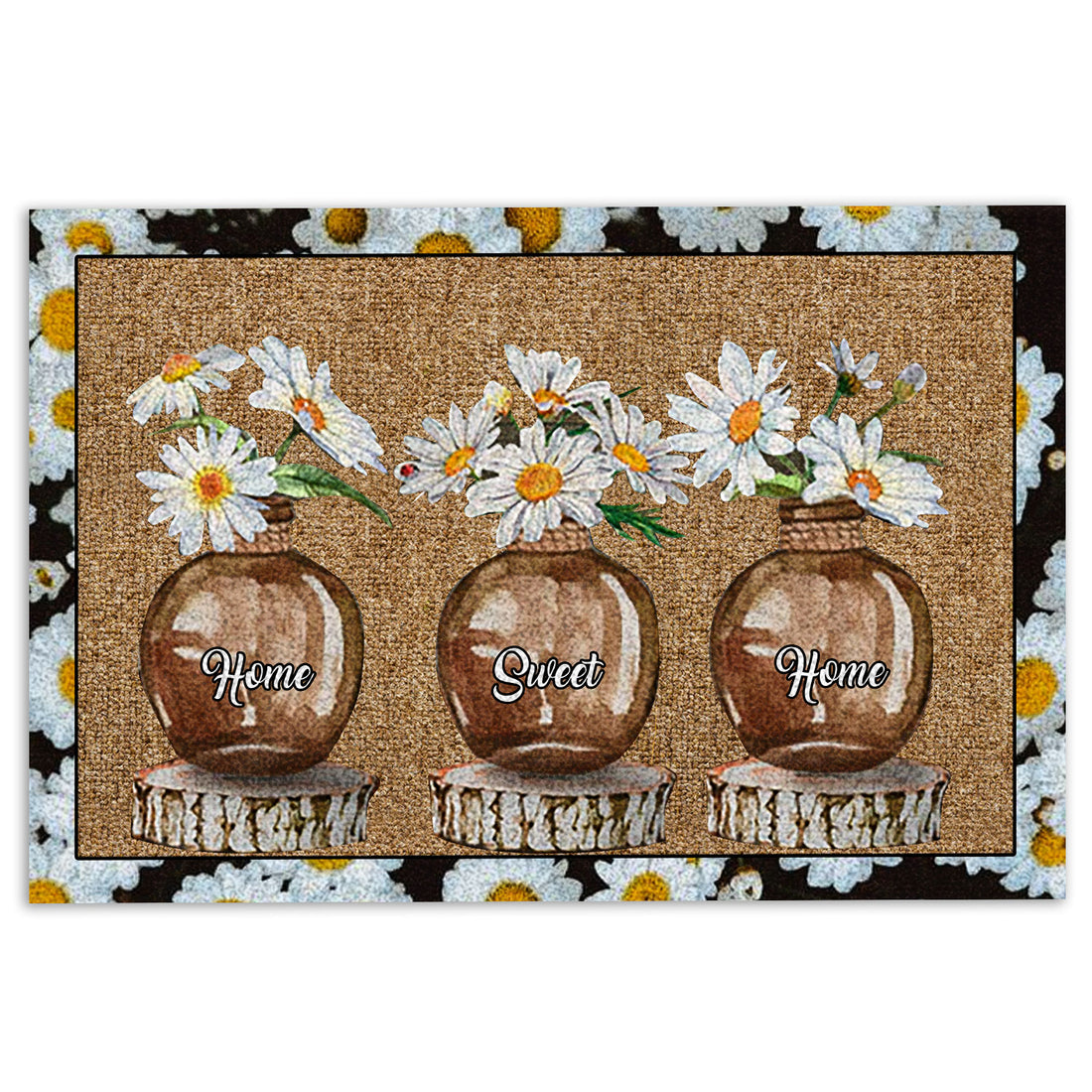 Ohaprints-Doormat-Outdoor-Indoor-Daisy-Flower-Jars-Floral-Home-Sweet-Home-Brown-Housewarming-Gift-Rubber-Door-Mat-845-18'' x 30''