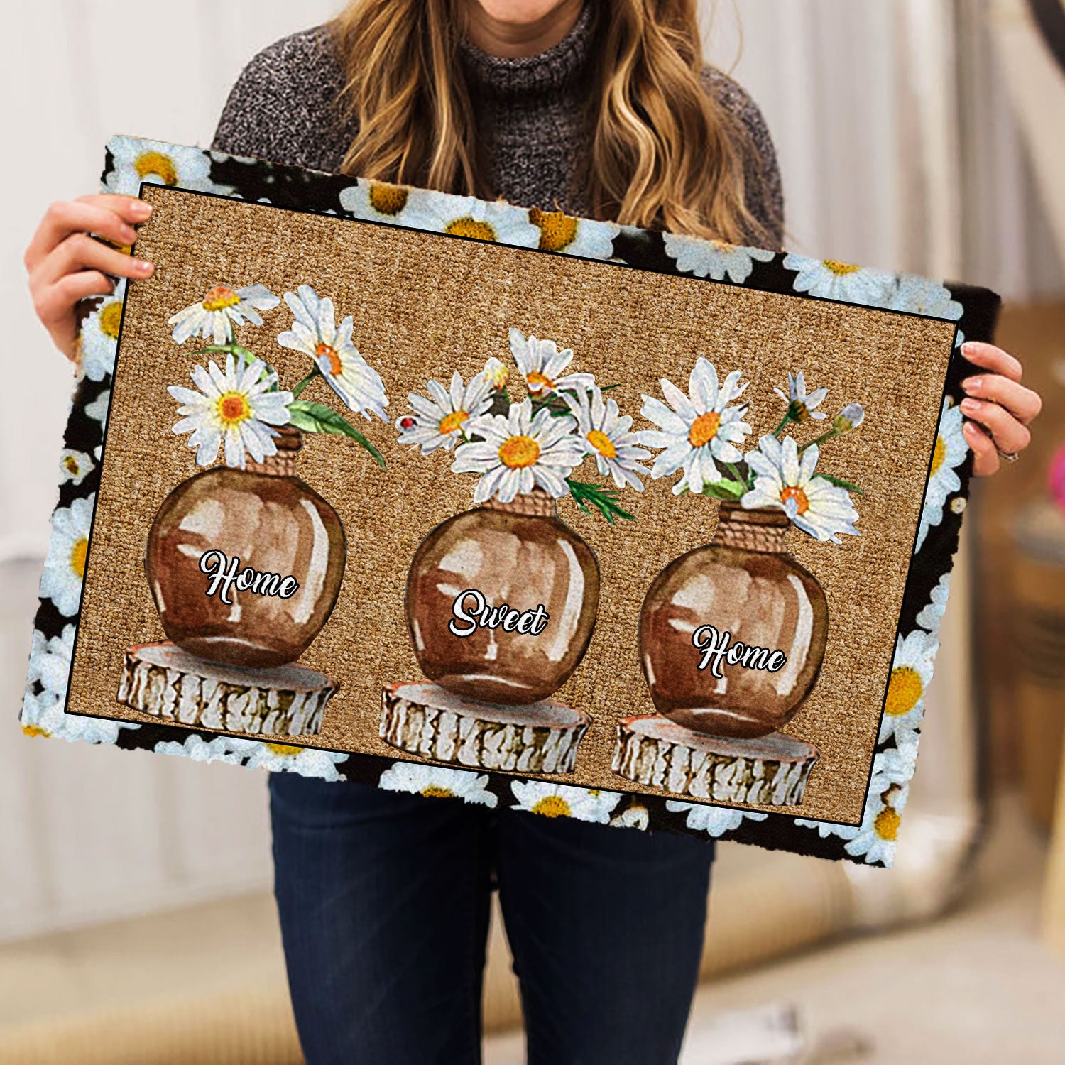 Ohaprints-Doormat-Outdoor-Indoor-Daisy-Flower-Jars-Floral-Home-Sweet-Home-Brown-Housewarming-Gift-Rubber-Door-Mat-845-