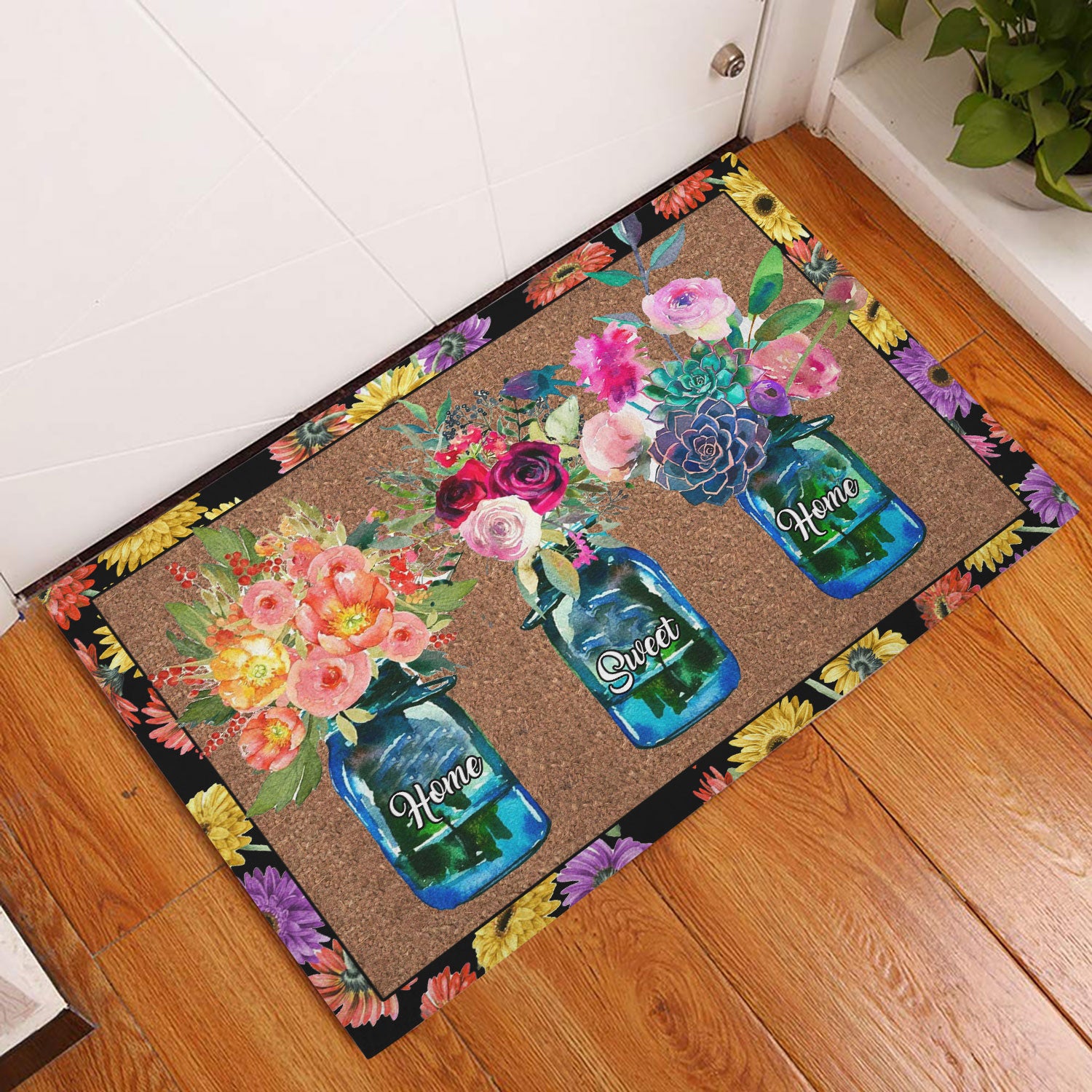 Ohaprints-Doormat-Outdoor-Indoor-Flower-Floral-Jars-Home-Sweet-Home-Brown-Housewarming-Gift-Rubber-Door-Mat-847-