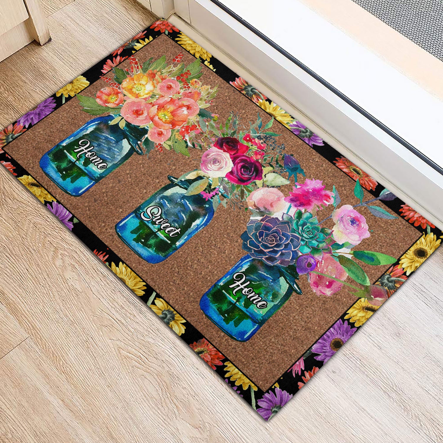 Ohaprints-Doormat-Outdoor-Indoor-Flower-Floral-Jars-Home-Sweet-Home-Brown-Housewarming-Gift-Rubber-Door-Mat-847-