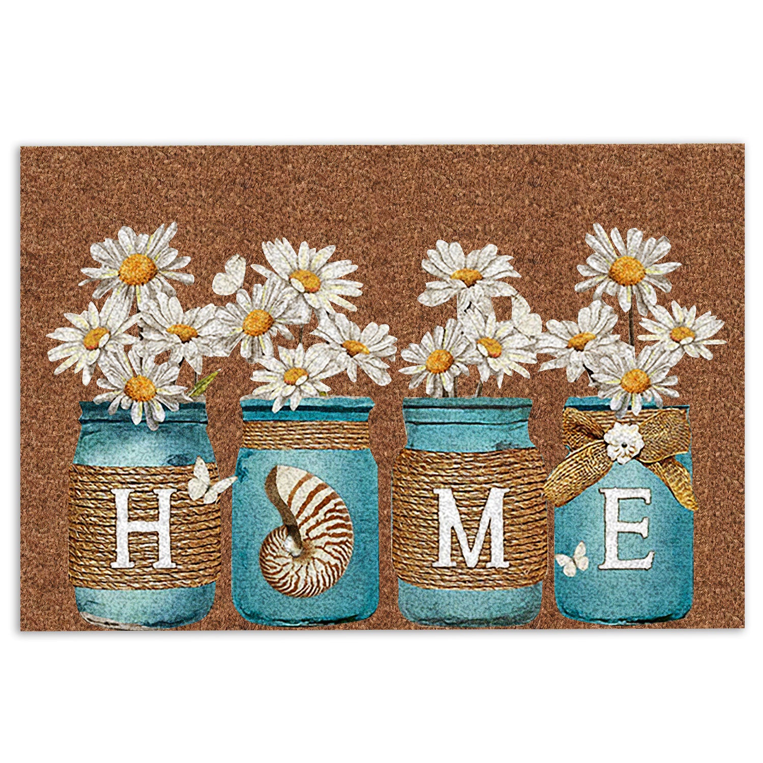 Ohaprints-Doormat-Outdoor-Indoor-Daisy-Flower-Jars-Floral-Welcome-Home-Brown-Housewarming-Gift-Rubber-Door-Mat-848-18'' x 30''