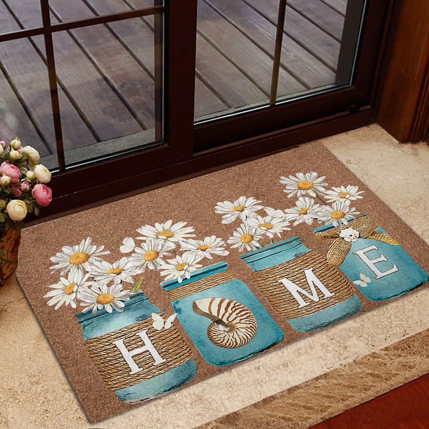 Ohaprints-Doormat-Outdoor-Indoor-Daisy-Flower-Jars-Floral-Welcome-Home-Brown-Housewarming-Gift-Rubber-Door-Mat-848-