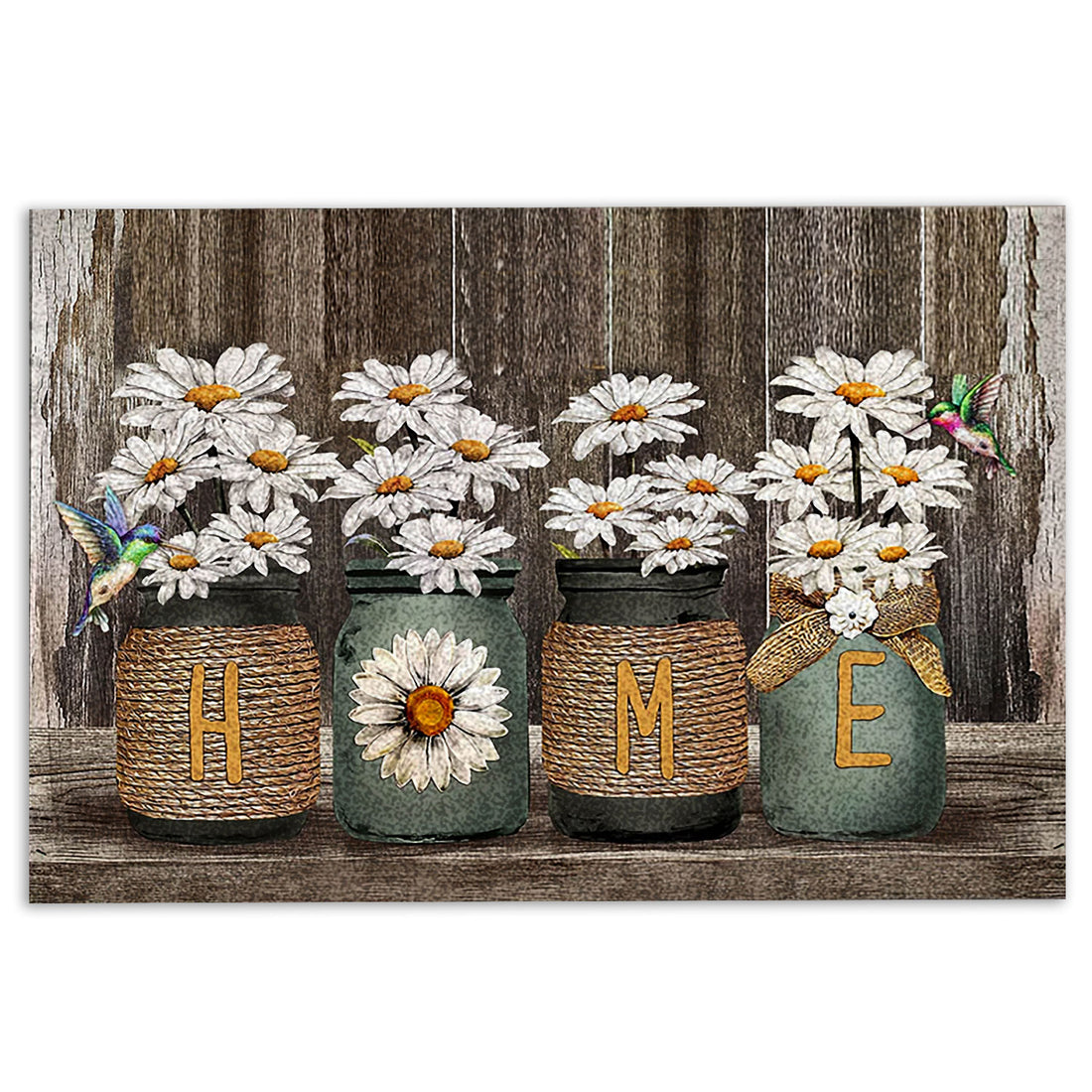 Ohaprints-Doormat-Outdoor-Indoor-Daisy-Flower-Jars-Hummingbird-Home-Brown-Housewarming-Gift-Rubber-Door-Mat-851-18'' x 30''