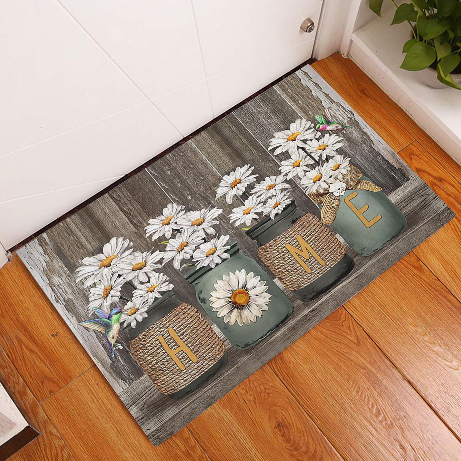 Ohaprints-Doormat-Outdoor-Indoor-Daisy-Flower-Jars-Hummingbird-Home-Brown-Housewarming-Gift-Rubber-Door-Mat-851-