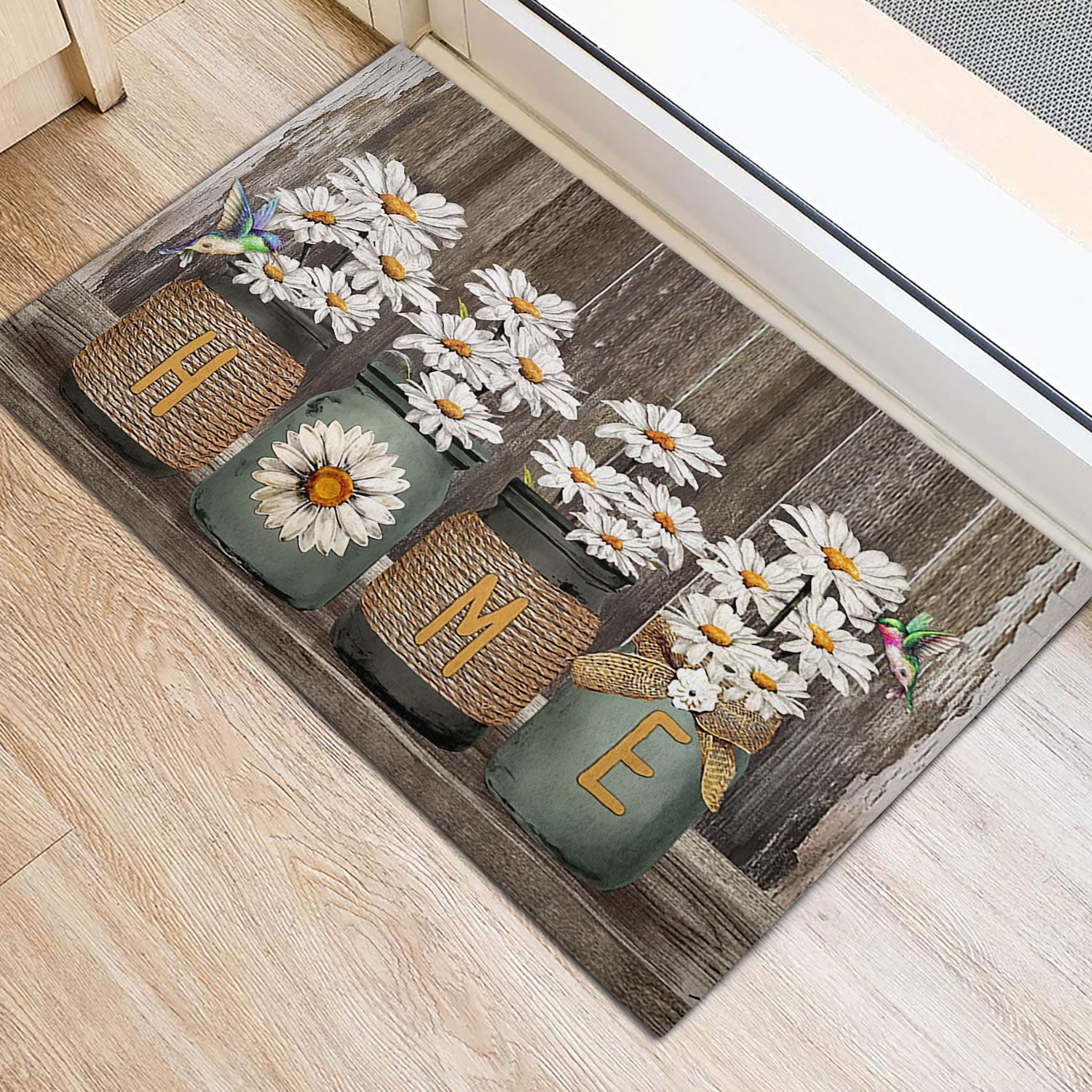 Ohaprints-Doormat-Outdoor-Indoor-Daisy-Flower-Jars-Hummingbird-Home-Brown-Housewarming-Gift-Rubber-Door-Mat-851-