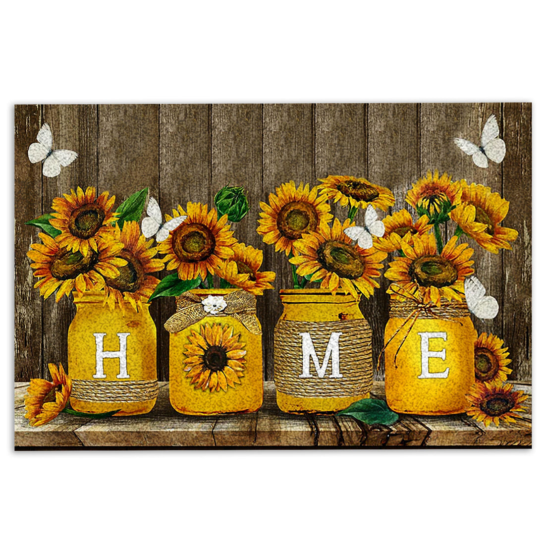 Ohaprints-Doormat-Outdoor-Indoor-Sunflower-Jars-Floral-Butterfly-Home-Brown-Housewarming-Gift-Rubber-Door-Mat-853-18'' x 30''