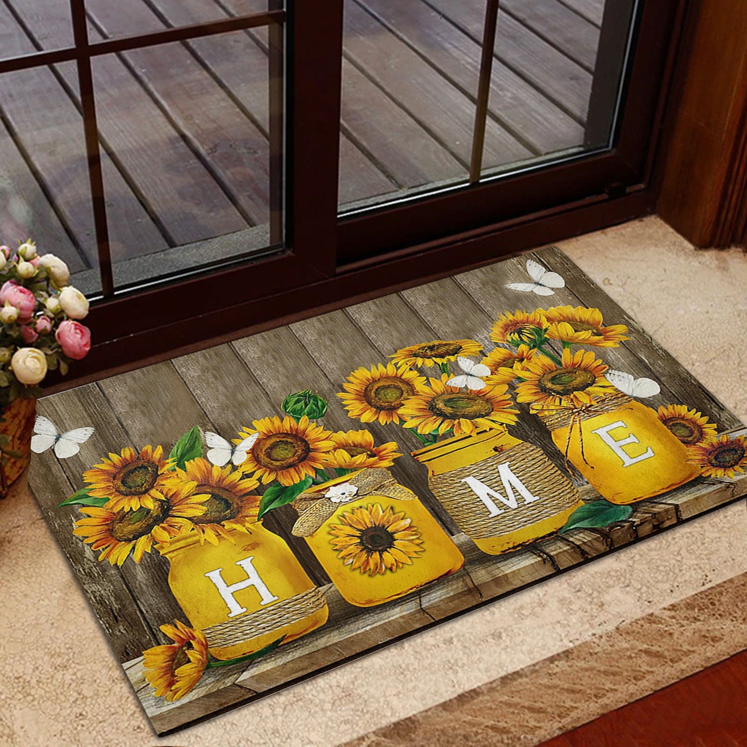 Ohaprints-Doormat-Outdoor-Indoor-Sunflower-Jars-Floral-Butterfly-Home-Brown-Housewarming-Gift-Rubber-Door-Mat-853-