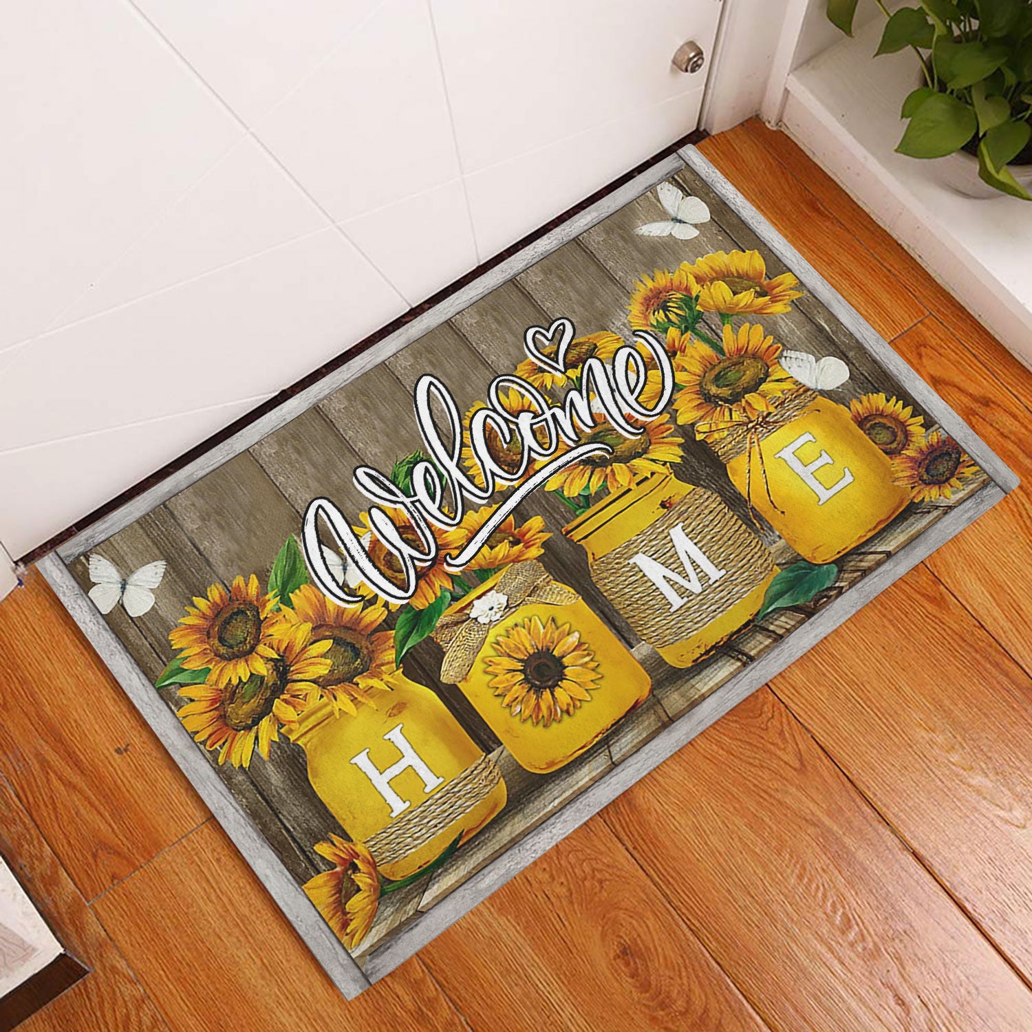 Ohaprints-Doormat-Outdoor-Indoor-Sunflower-Jars-Floral-Butterfly-Welcome-Home-Brown-Housewarming-Rubber-Door-Mat-858-