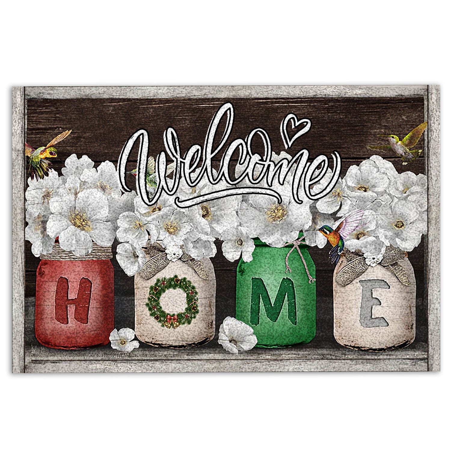 Ohaprints-Doormat-Outdoor-Indoor-Flowers-Bloom-Jars-Hummingbird-Welcome-Home-Brown-Housewarming-Rubber-Door-Mat-859-18'' x 30''