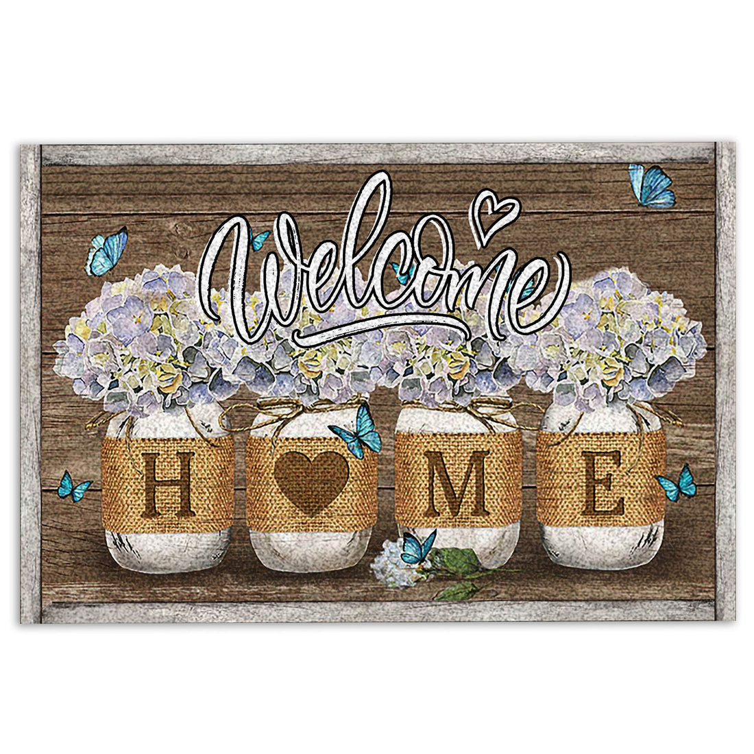 Ohaprints-Doormat-Outdoor-Indoor-Hydrangea-Jars-Floral-Butterfly-Welcome-Home-Brown-Housewarming-Rubber-Door-Mat-861-18'' x 30''