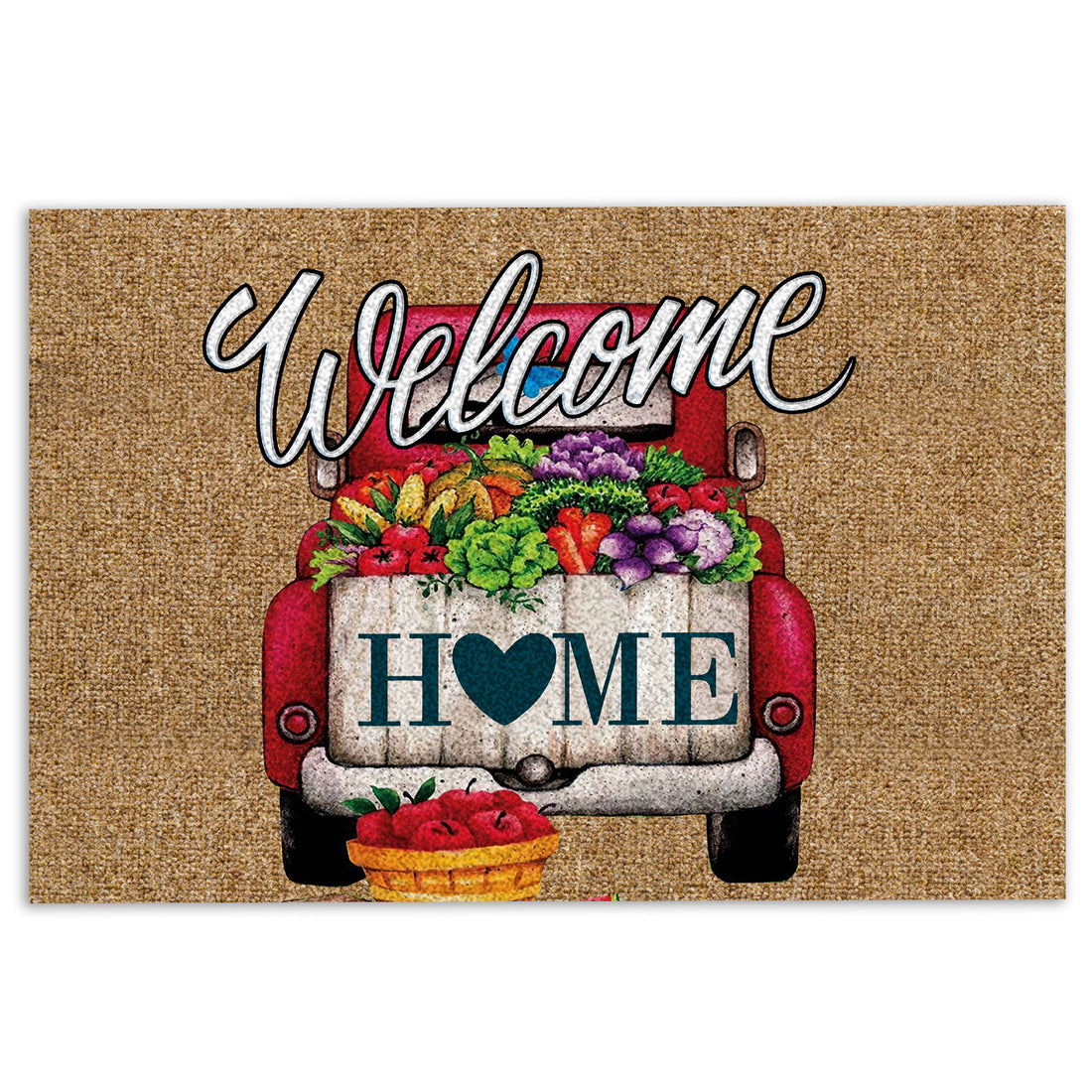 Ohaprints-Doormat-Outdoor-Indoor-Red-Truck-Flower-Juice-Welcome-Home-Gift-For-Housewarming-Brown-Rubber-Door-Mat-866-18'' x 30''