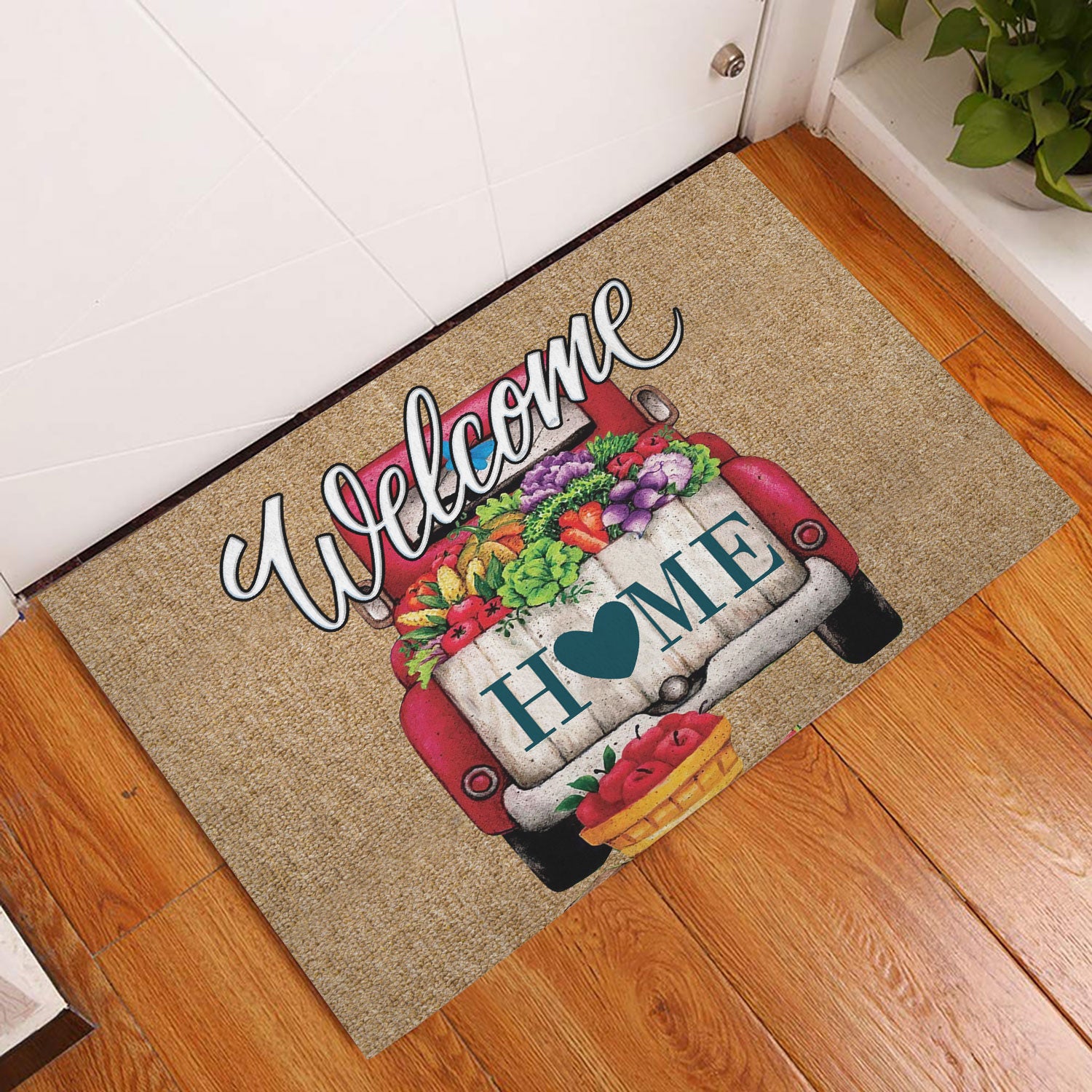 Ohaprints-Doormat-Outdoor-Indoor-Red-Truck-Flower-Juice-Welcome-Home-Gift-For-Housewarming-Brown-Rubber-Door-Mat-866-