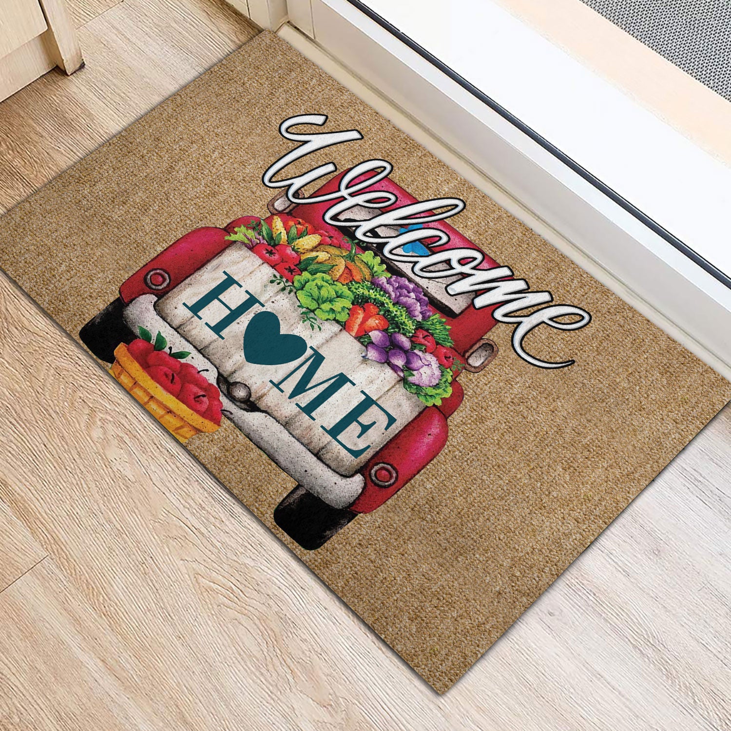 Ohaprints-Doormat-Outdoor-Indoor-Red-Truck-Flower-Juice-Welcome-Home-Gift-For-Housewarming-Brown-Rubber-Door-Mat-866-