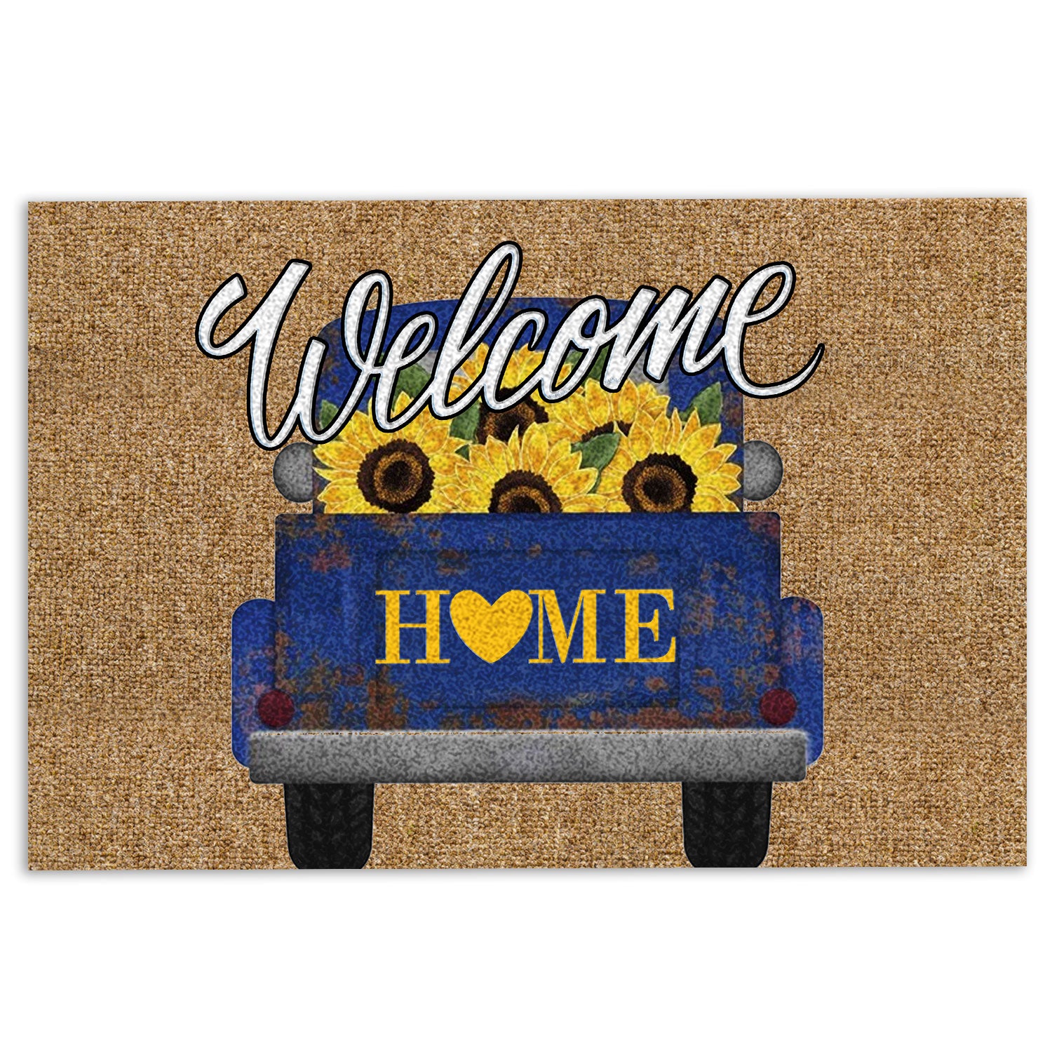 Ohaprints-Doormat-Outdoor-Indoor-Navy-Truck-Sunflower-Welcome-Home-Gift-For-Housewarming-Brown-Rubber-Door-Mat-867-18'' x 30''