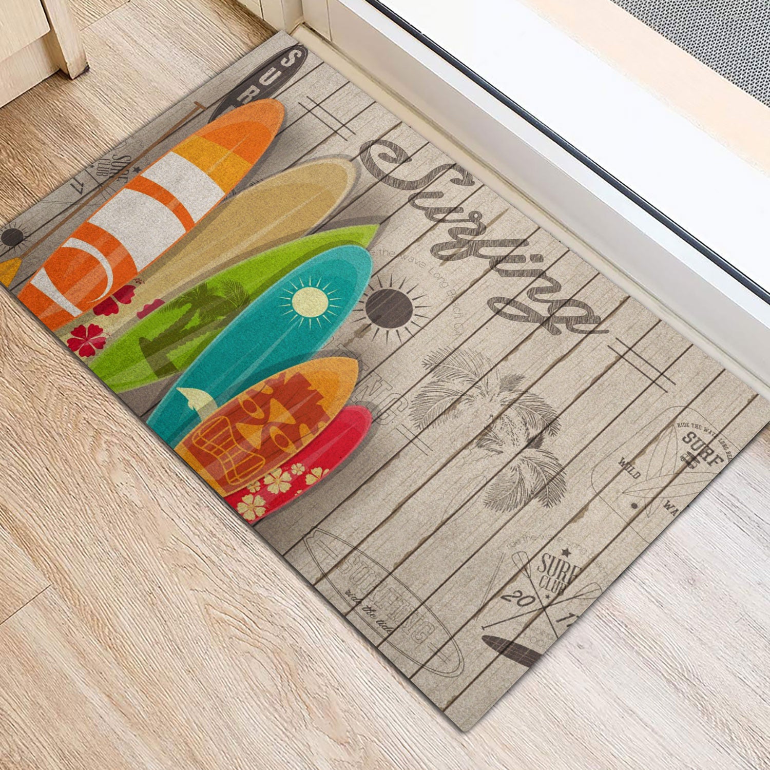 Ohaprints-Doormat-Outdoor-Indoor-Surfing-Surfboard-Beach-Life-Hello-Summer-Beige-Wood-Pattern-Rubber-Door-Mat-869-