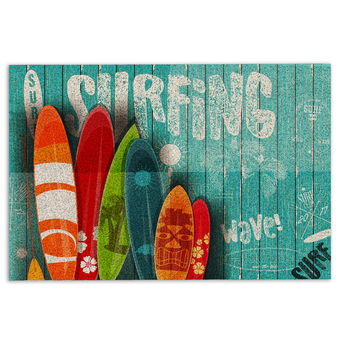 Ohaprints-Doormat-Outdoor-Indoor-Surfing-Surfboard-Beach-Life-Hello-Summer-Blue-Wood-Pattern-Rubber-Door-Mat-871-18'' x 30''