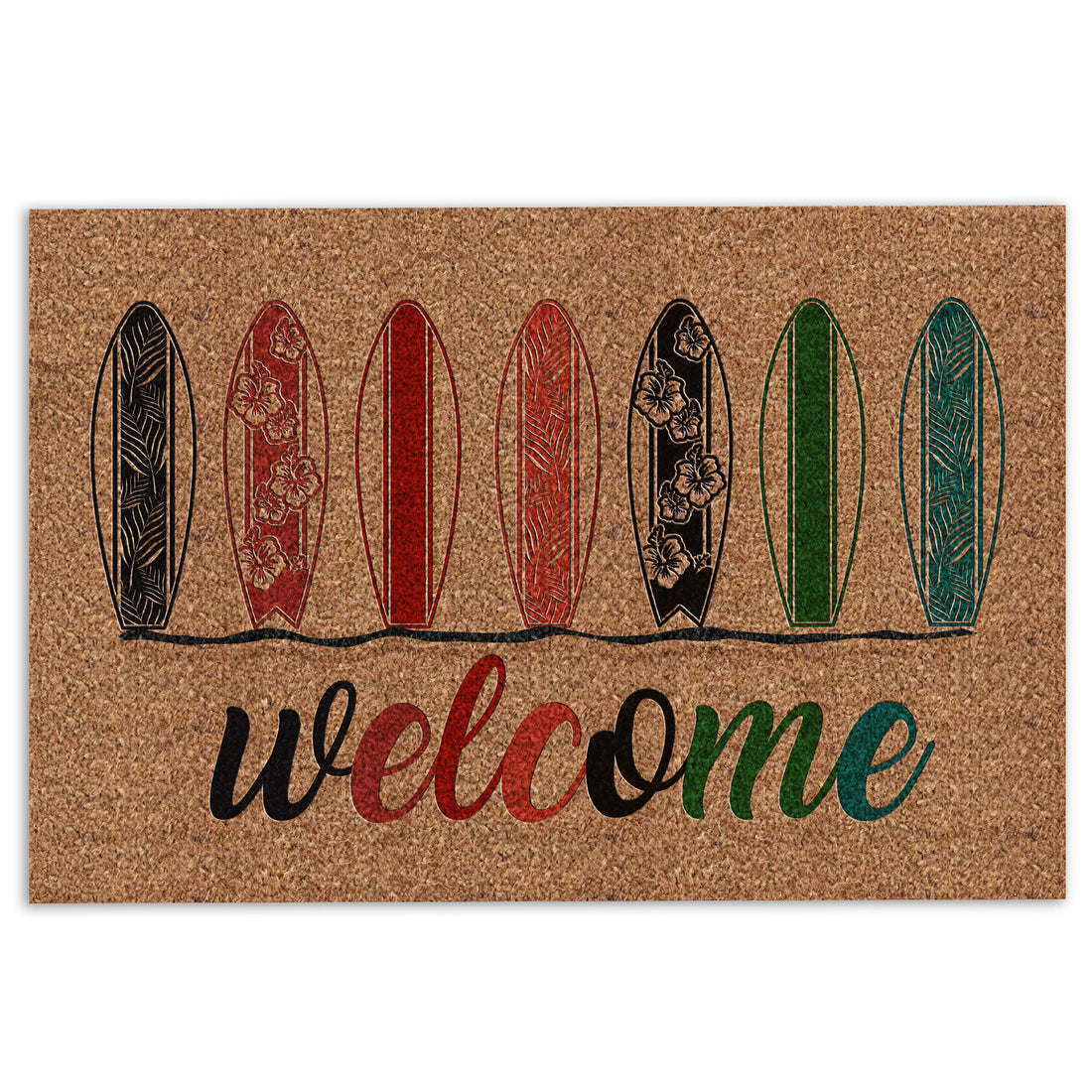 Ohaprints-Doormat-Outdoor-Indoor-Surfing-Colorful-Floral-Surfboard-Welcome-Beach-Hello-Summer-Rubber-Door-Mat-873-18'' x 30''