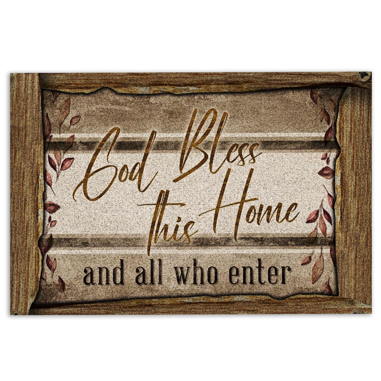 Ohaprints-Doormat-Outdoor-Indoor-God-Bless-This-Home-And-All-Who-Enter-Wood-Printed-Pattern-Rubber-Door-Mat-874-18'' x 30''