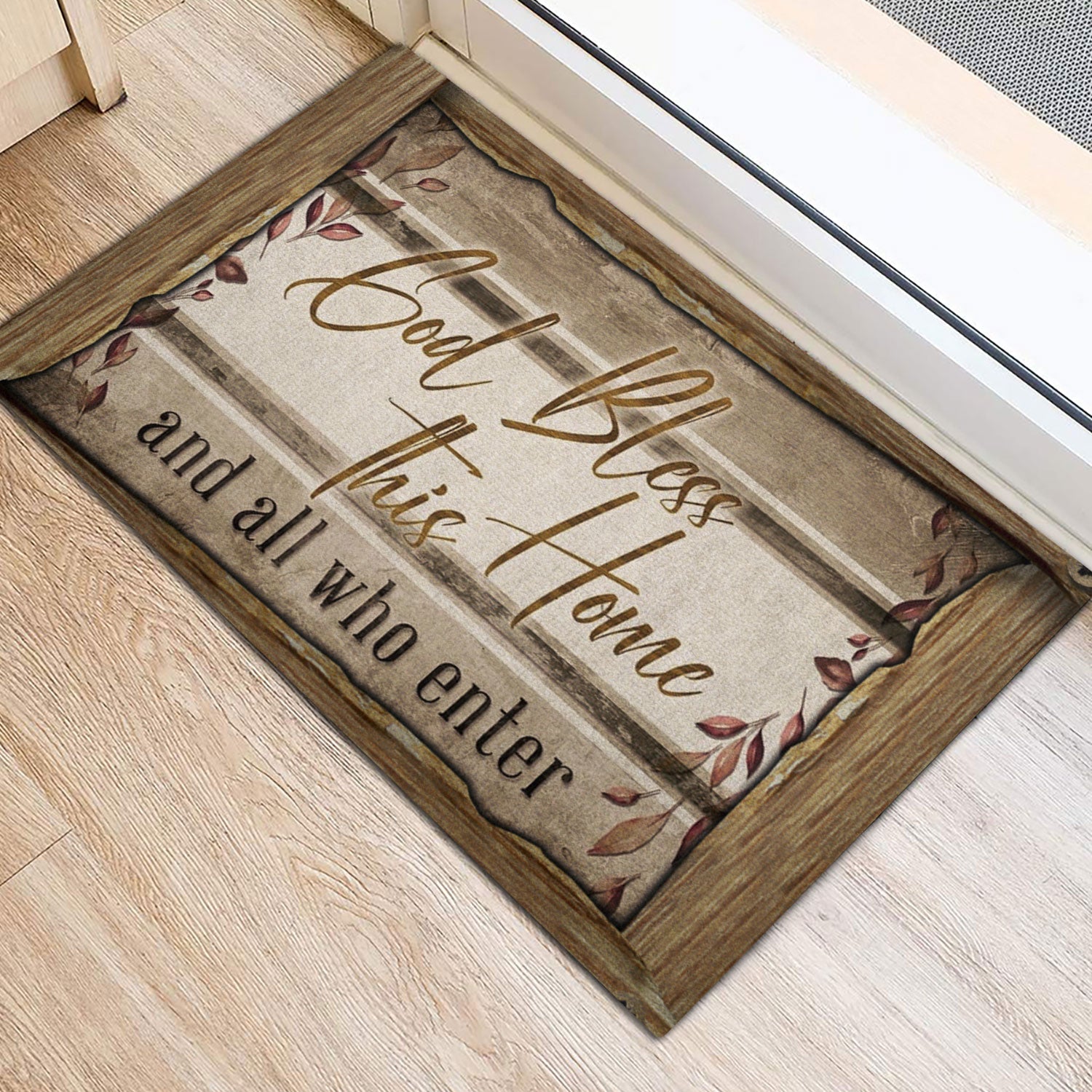 Ohaprints-Doormat-Outdoor-Indoor-God-Bless-This-Home-And-All-Who-Enter-Wood-Printed-Pattern-Rubber-Door-Mat-874-