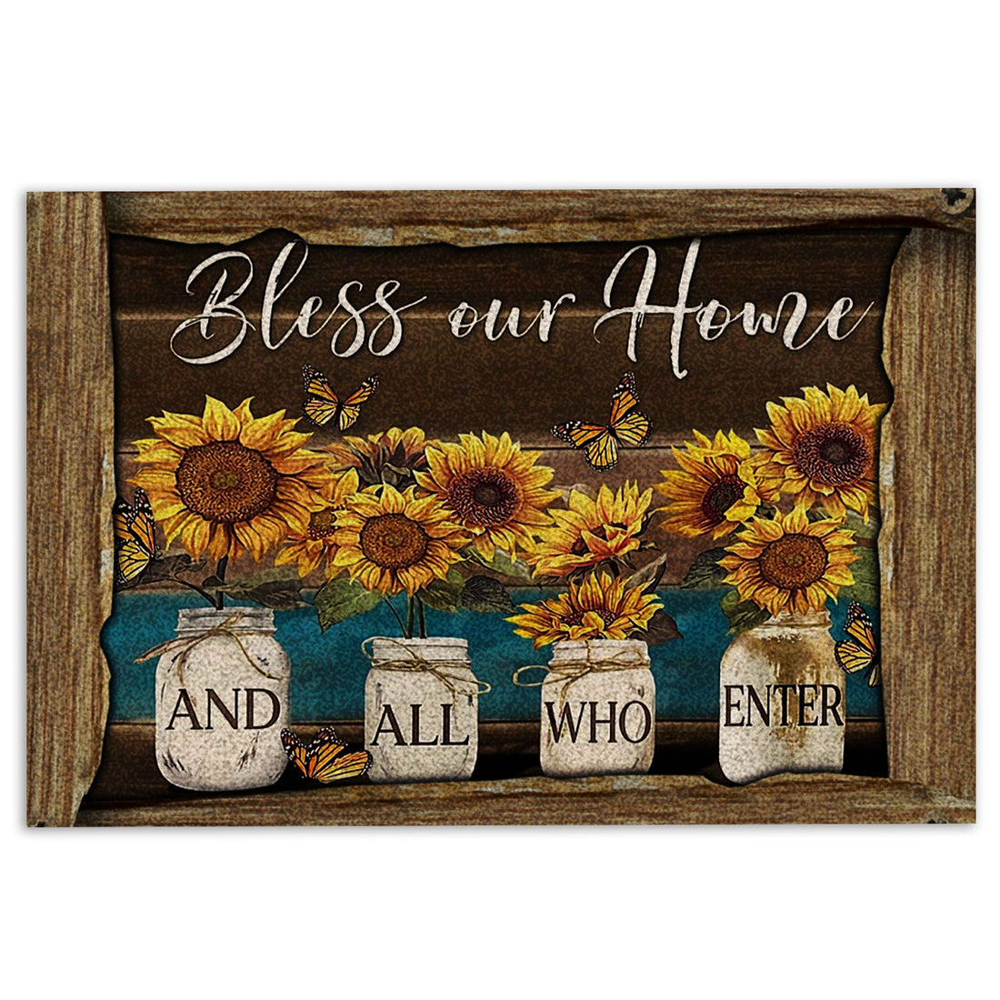 Ohaprints-Doormat-Outdoor-Indoor-Sunflower-Jars-Bless-Our-Home-And-All-Who-Enter-Brown-Pattern-Rubber-Door-Mat-876-18'' x 30''