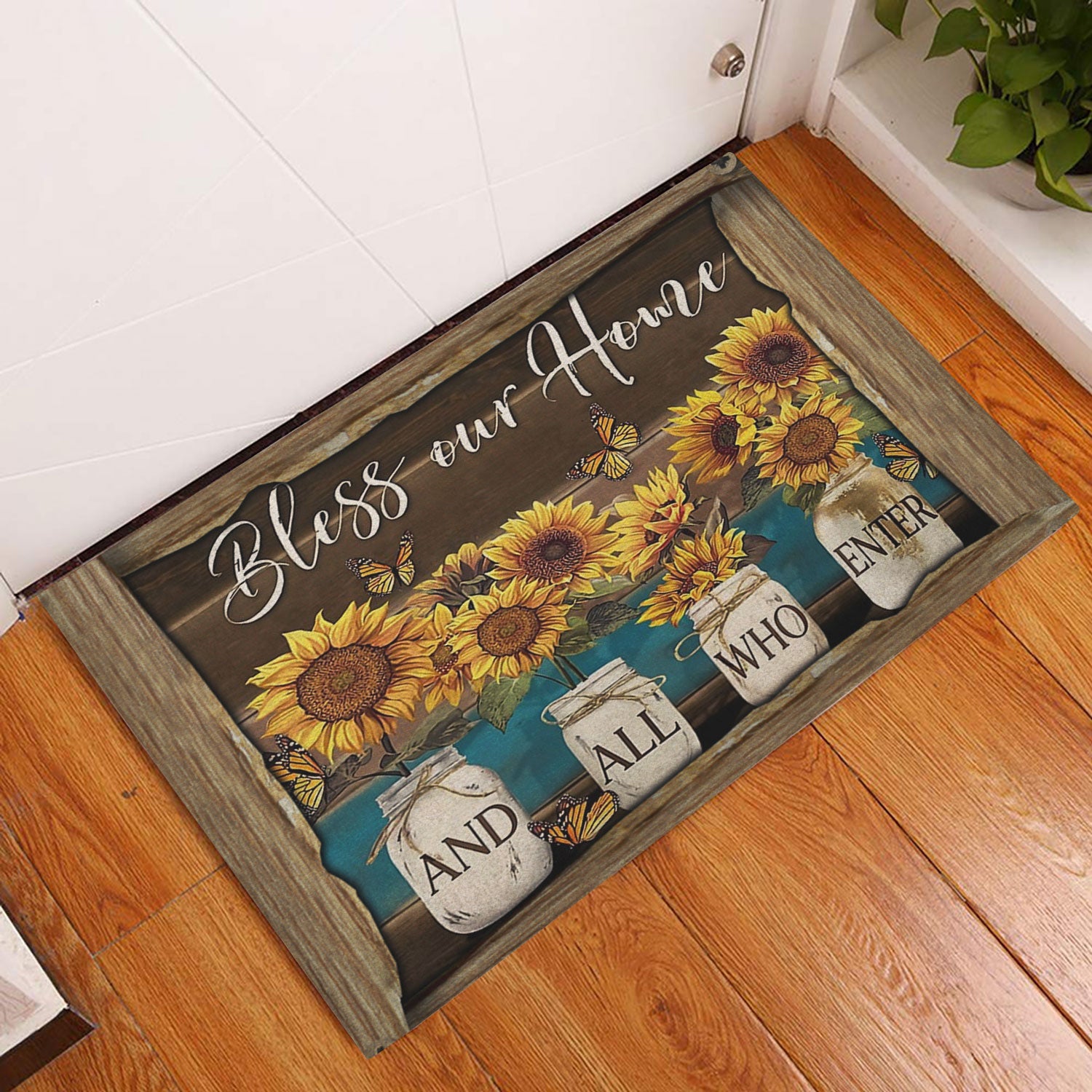 Ohaprints-Doormat-Outdoor-Indoor-Sunflower-Jars-Bless-Our-Home-And-All-Who-Enter-Brown-Pattern-Rubber-Door-Mat-876-