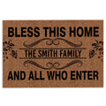 Ohaprints-Doormat-Outdoor-Indoor-Bless-This-Home-And-All-Who-Enter-Brown-Custom-Personalized-Name-Rubber-Door-Mat-877-18'' x 30''